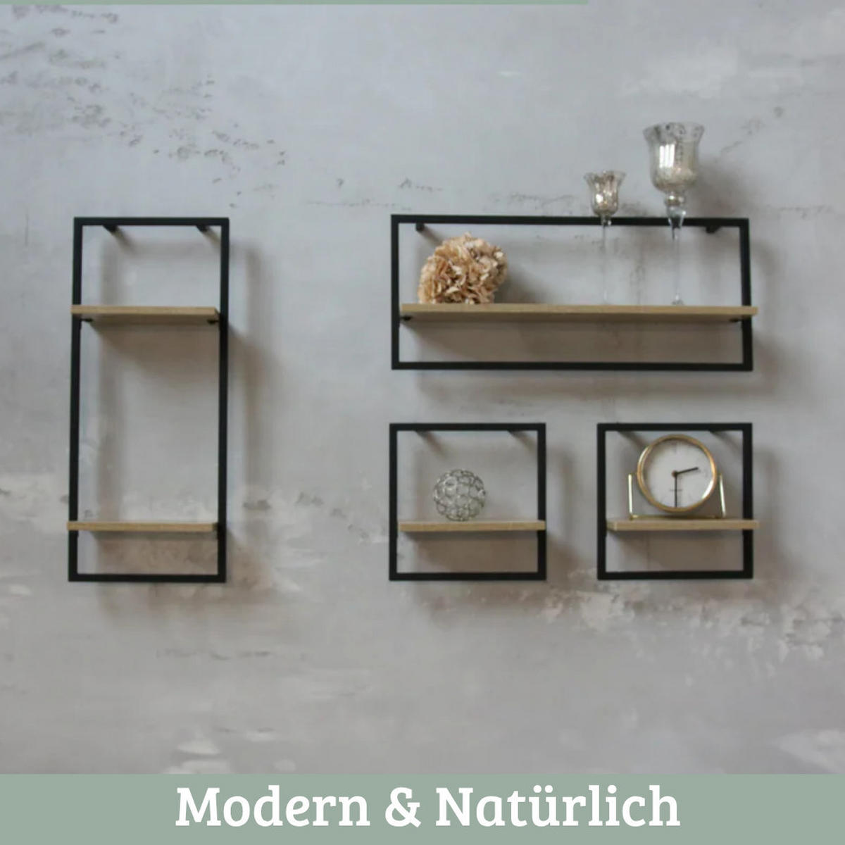 WANDREGAL Schwarz SYIOP MDF Metallrahmen Long - Braun, Holz (70/30/15cm) - DELUKE