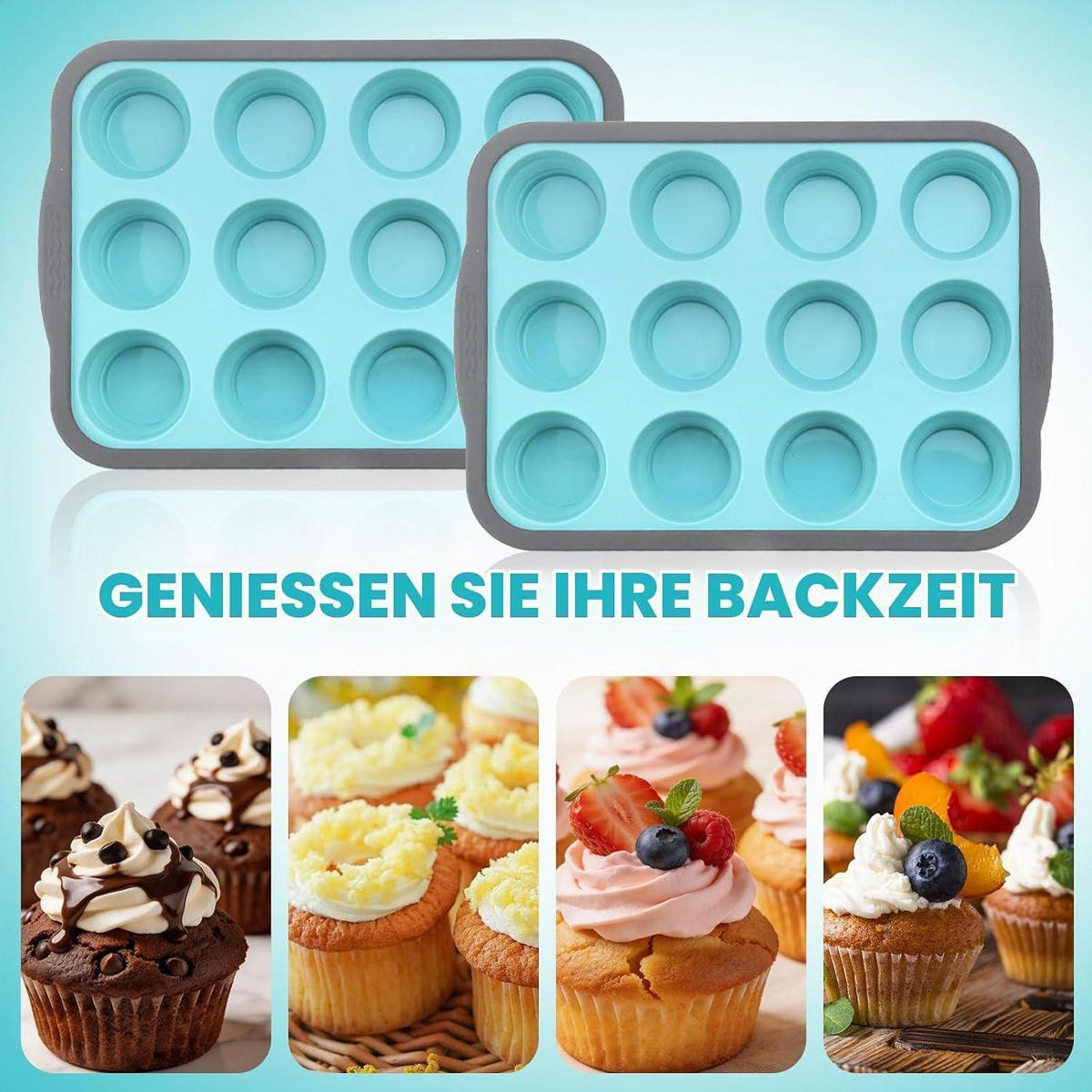 MUFFINBACKFORM 2-teiliges Set Silikon mit Metallrahmen 12er - Blau, Kunststoff (22/3.5/31cm)