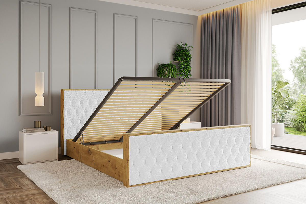 POLSTERBETT mit Bettkasten, Fußteil und Lattenrost, Boxbett ohne Matratze - ENZO5-Z 180x200 Weiß - Weiß, Holzwerkstoff/Textil (180/200cm) - ALTDECOR