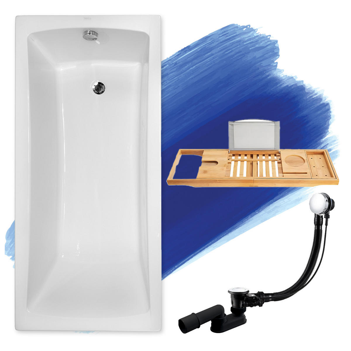 BADEWANNE Rechteck OPTIMA 150/70 + Ablage Ablauf Füße - Weiß, Kunststoff (70/53.5/150cm) - bad land