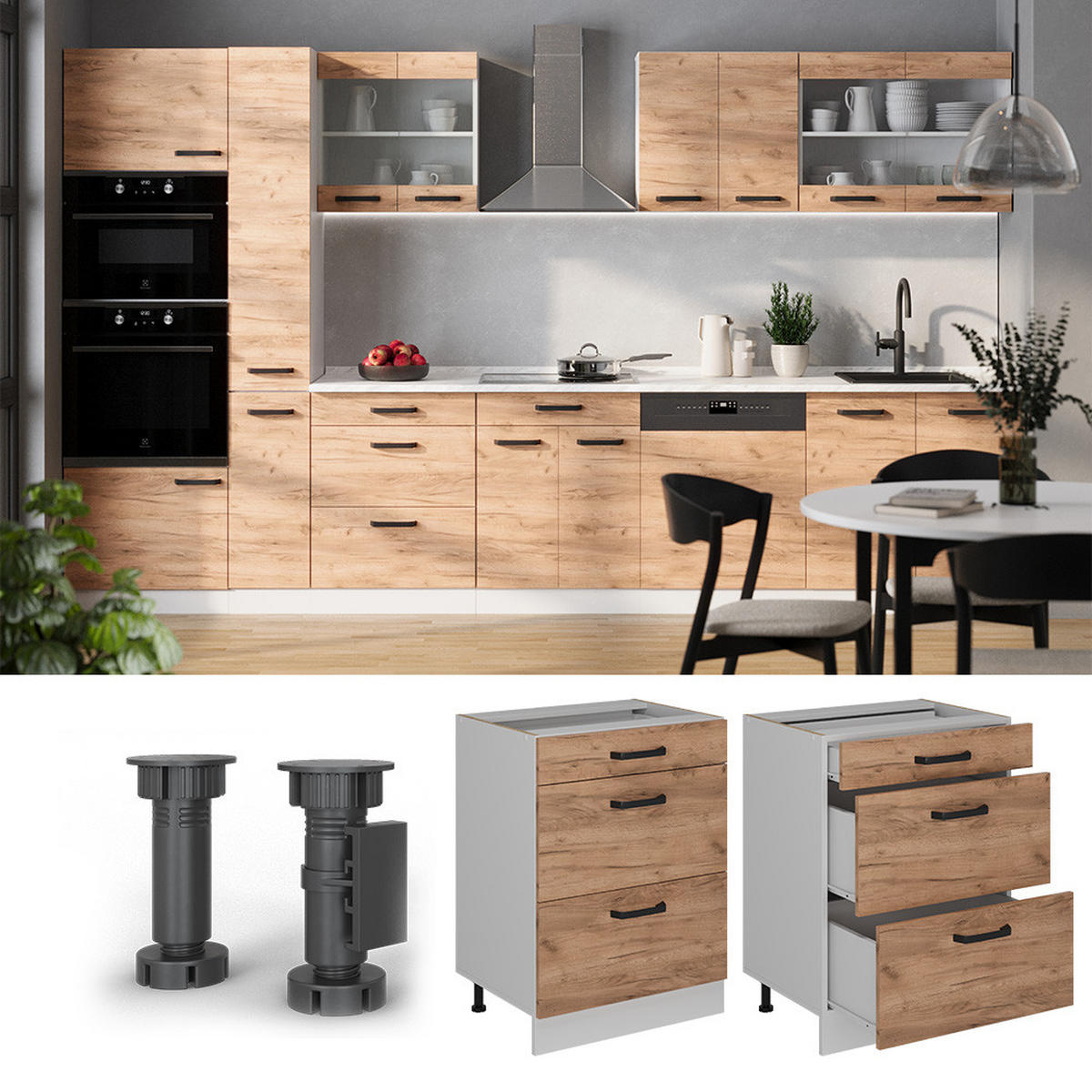 KÜCHENUNTERSCHRANK R-Line Goldkraft Eiche 60 cm ohne Arbeitsplatte - Honigeiche/Eiche Wotan, Holzwerkstoff (60/81.6/46cm) - Vicco