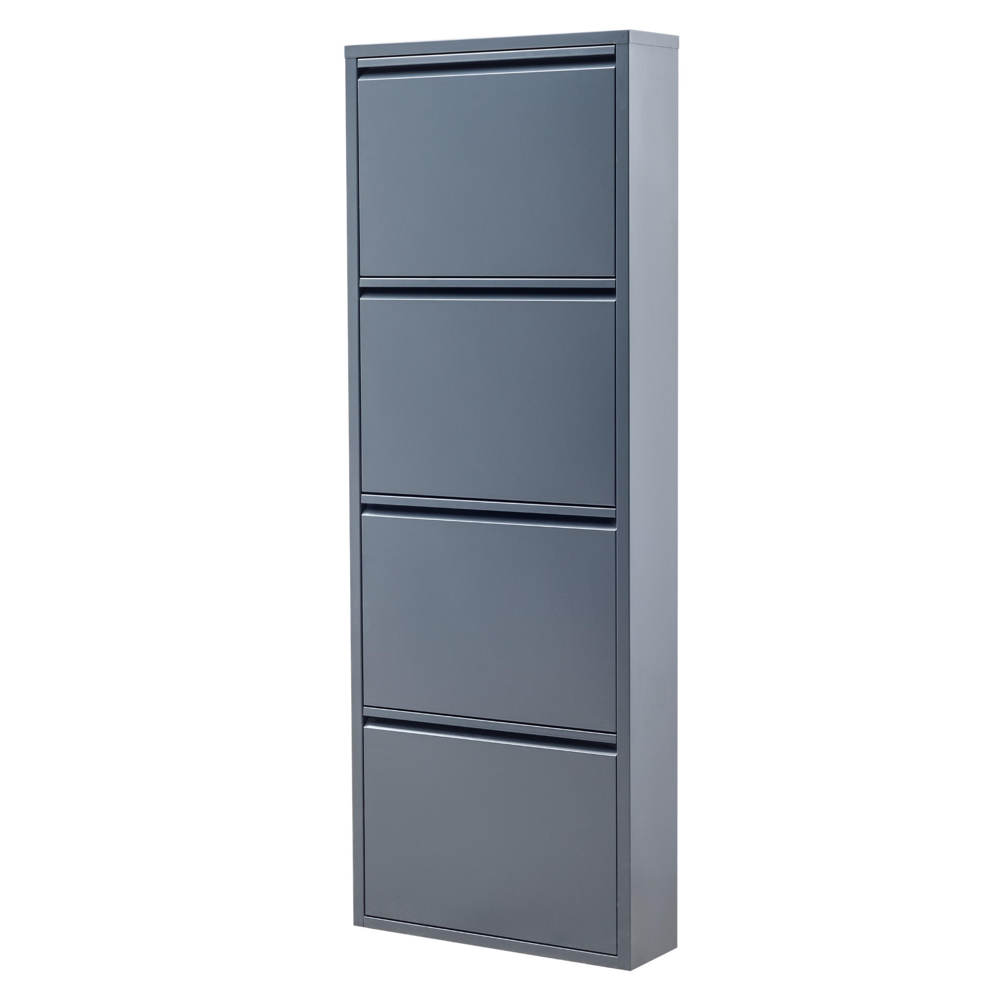 SCHUHSCHRANK schmal Metall mit Magnet 4 Klappen Anthrazit - Anthrazit, Metall (50/137/15cm) - Gowoll