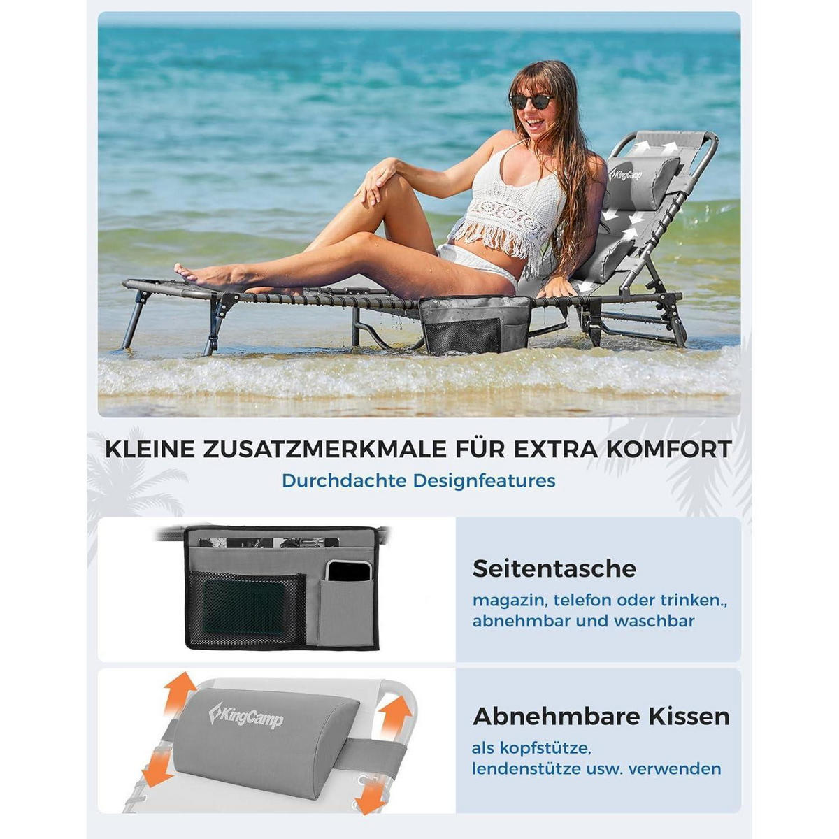 SONNENLIEGE klappbar 5-fach verstellbar Grau - Grau, Textil (59/37/190cm)