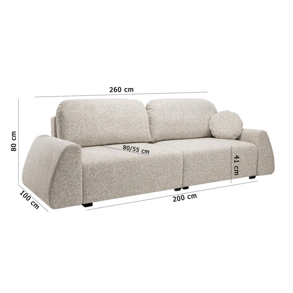 Thumbnail - DomoHome Schlafsofa, Grau, Textil, Rechteckig, 260x80x100 cm, Wohnzimmer, Sofas & Couches, Schlafsofas
