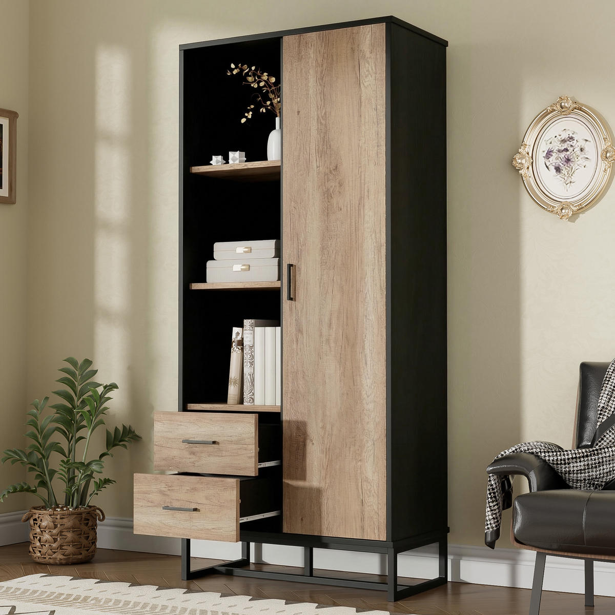 HIGHBOARD 80x40x180 cm Holzoptik schwarz - Schwarz, Holz (80/180/40cm) - Fortuna Lai