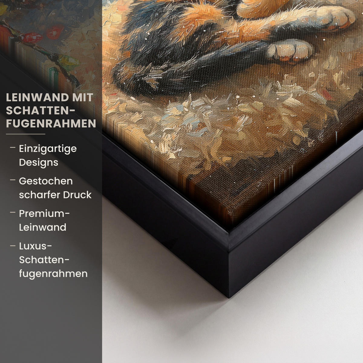 LEINWAND Bilder mit Rahmen - Katze - Weihnachten - Winter - Tier - 20x20 - Bernsteinfarben, Textil (20/20cm) - MuchoWow