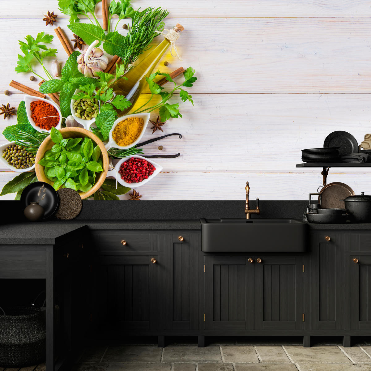 FOTOTAPETE für Küche Kräuterbukett Gewürze Aromen 200x140 - Gelb/Rot, Papier (200/140cm) - Muralo