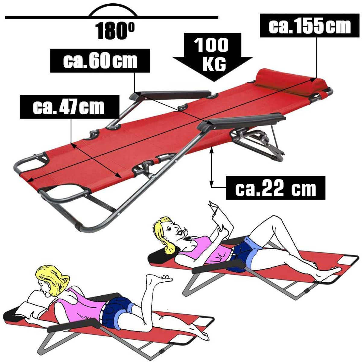 CAMPINGSTUHL, 153/70 cm, Rot - Rot, Kunststoff (60/30/153cm) - Amanka