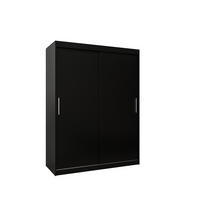 SCHWEBETÜRENSCHRANK 200/150/62 2-türig - Silberfarben/Schwarz, Holz/Kunststoff (150/200/62cm) - MÖBEL KRYSPOL