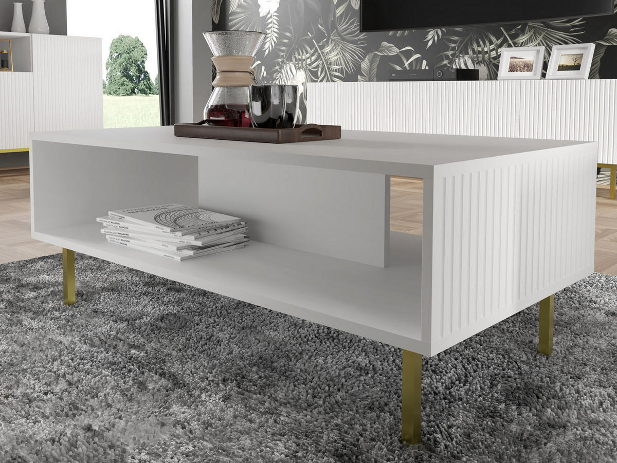 COUCHTISCH Weiß, Weiß, Gold 90/45/60 - Weiß, Holzwerkstoff (60/90/45cm) - RAUMHIRSCH FURNITURE