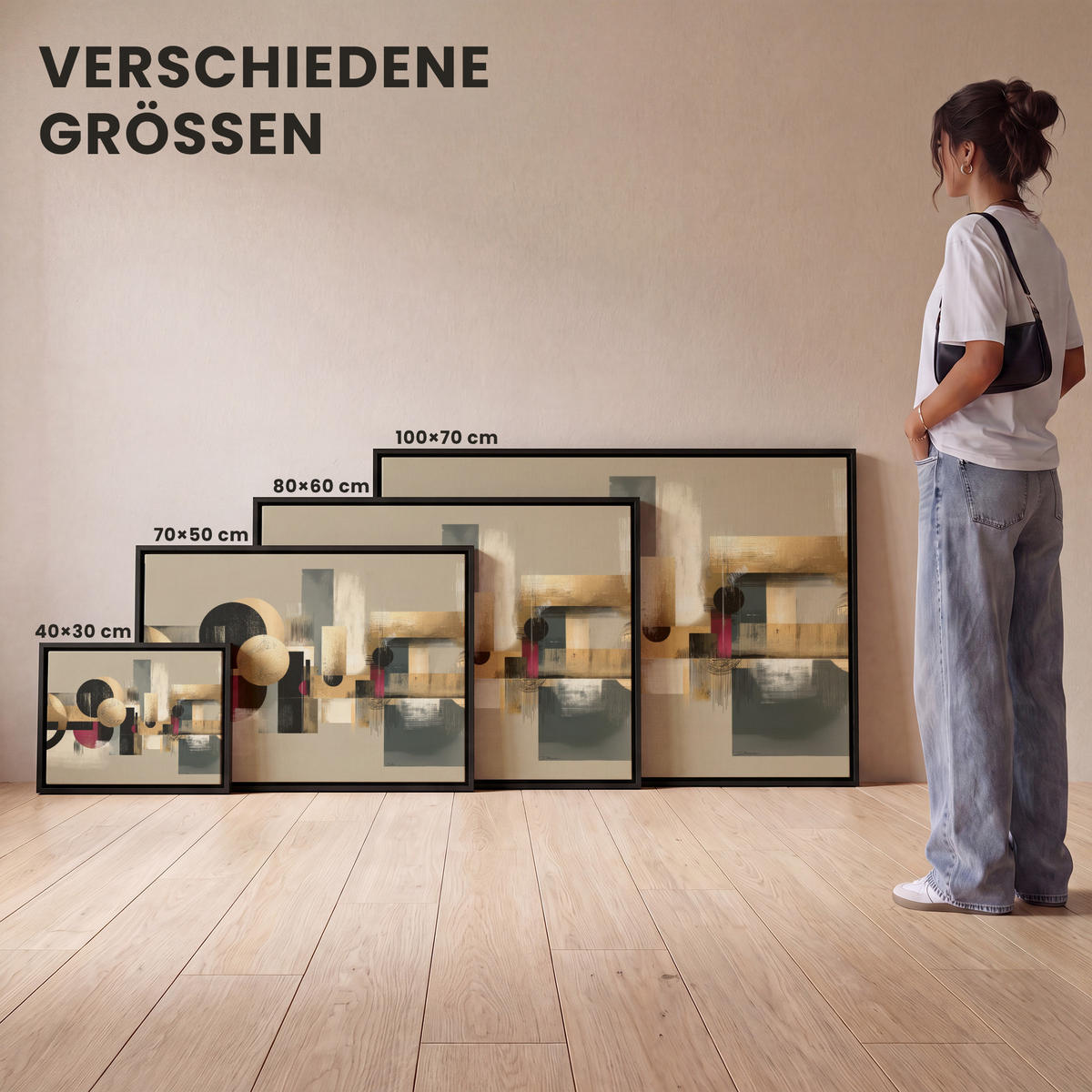 LEINWAND Bilder mit Rahmen - Abstrakt - Formen - Beige - Texturen - 100x70 - Beige, Textil (100/70cm) - MuchoWow