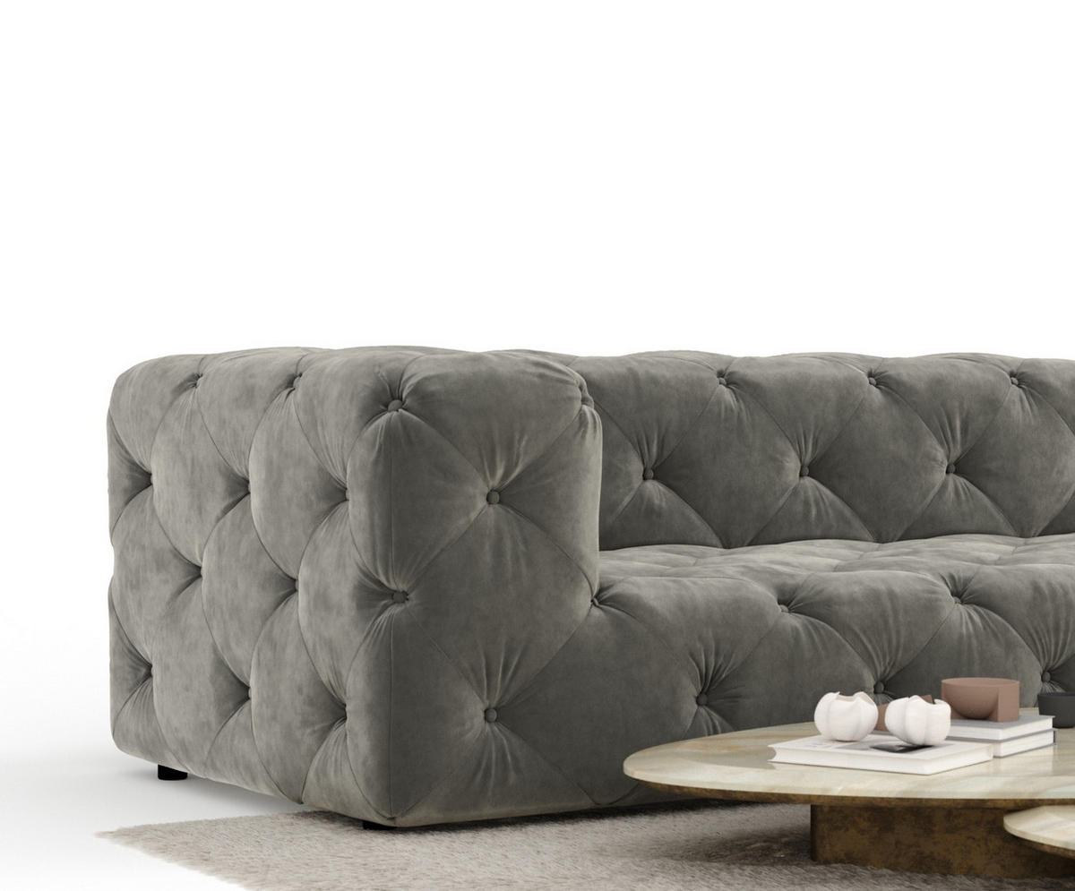 ECKSOFA Cosimo Grau Samtstoff - Schwarz/Grau, Holz/Holzwerkstoff (325/228cm) - Maison de Reve