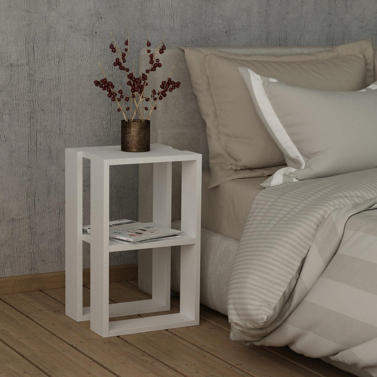 NACHTTISCH Weiß H55 cm – LORRIE - Weiß, Holzwerkstoff (30/55/35.5cm) - Calicosy
