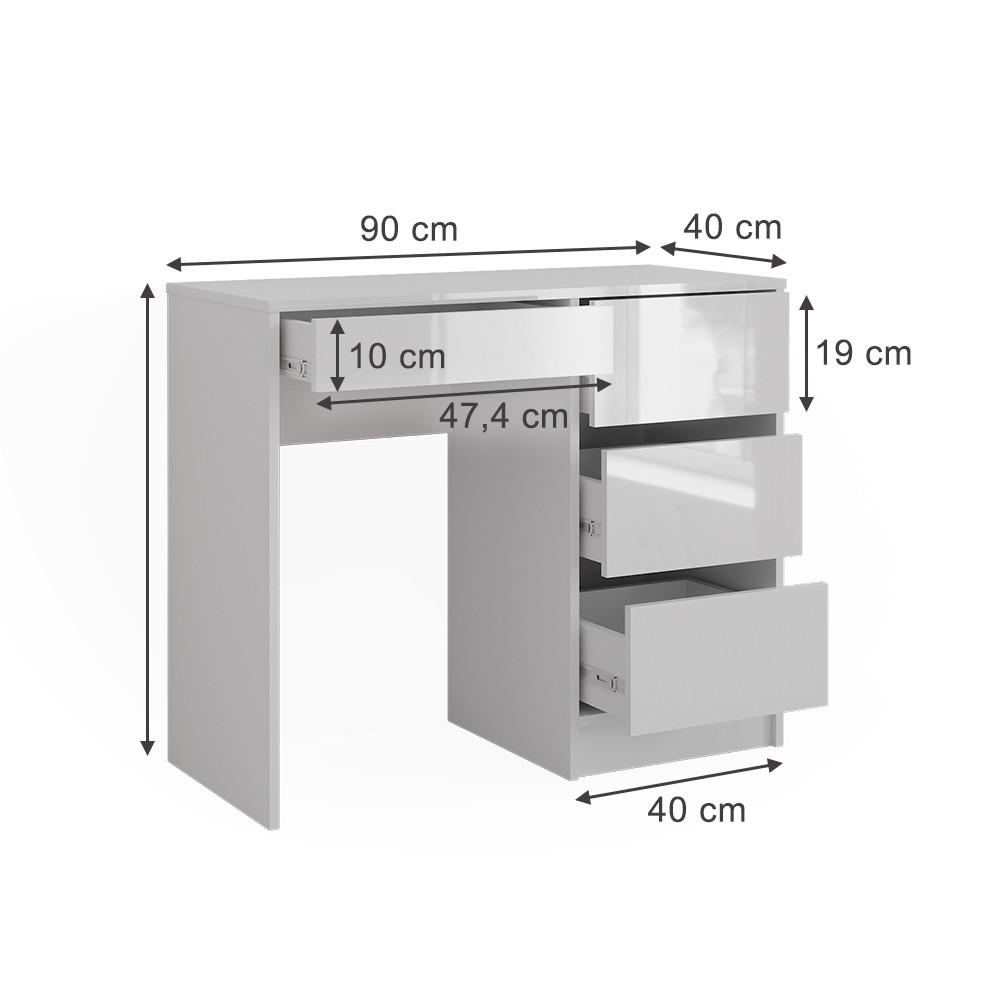 SCHREIBTISCH Sherry Weiß Hochglanz 90 x 40 cm mit Schubladen - Weiß Hochglanz, Holzwerkstoff (40/90/75cm) - Vicco