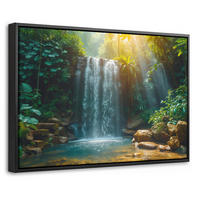 LEINWAND Bilder mit Rahmen - Wasserfall - Dschungel - Sonne - Grün - Natur - 30x20 - Grün, Textil (30/20cm) - MuchoWow