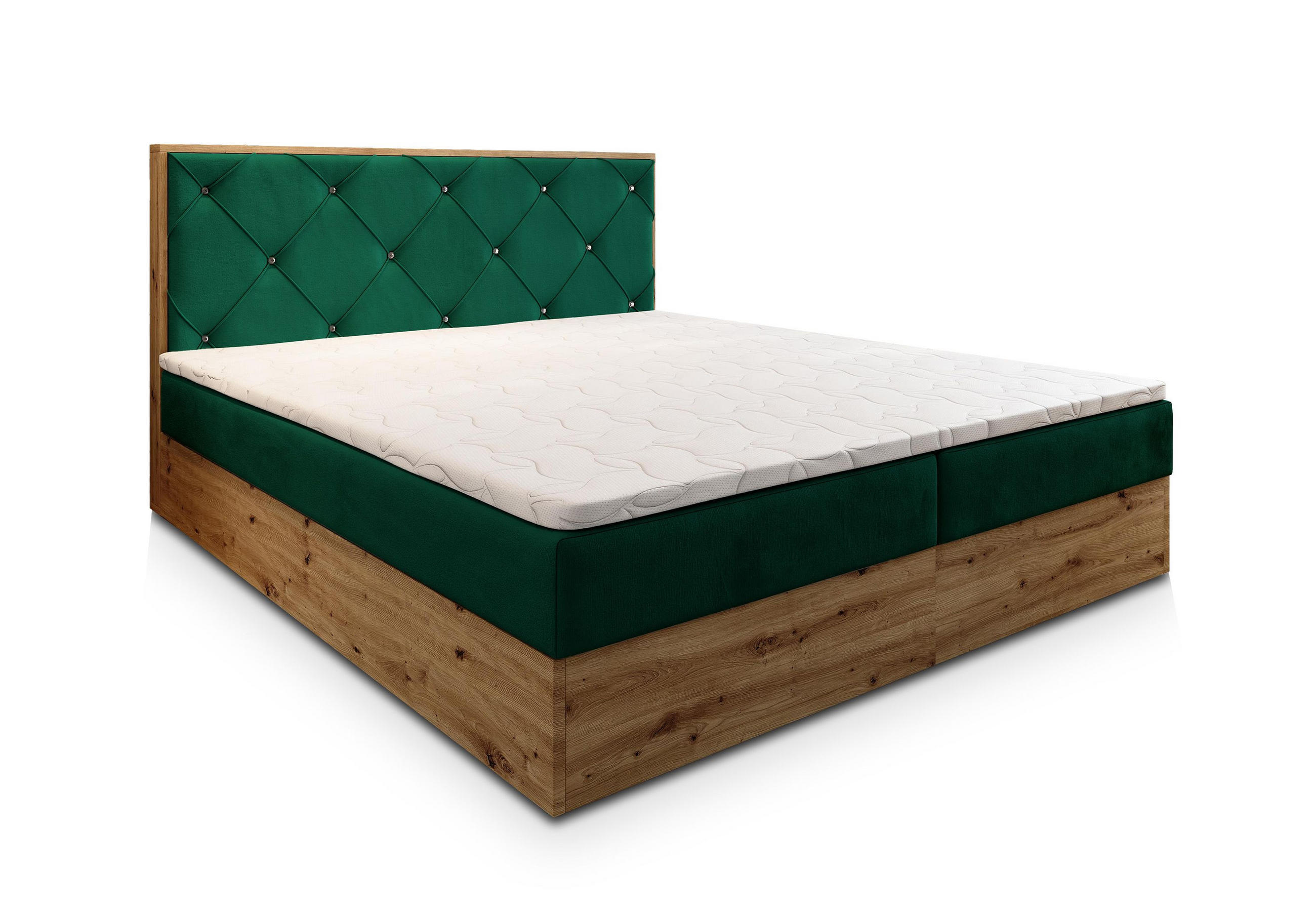 BOXBETT FOSCO 140x200 cm mit Matratze und Topper - Grün - Grün, Holz (140/200cm) - MASSENO