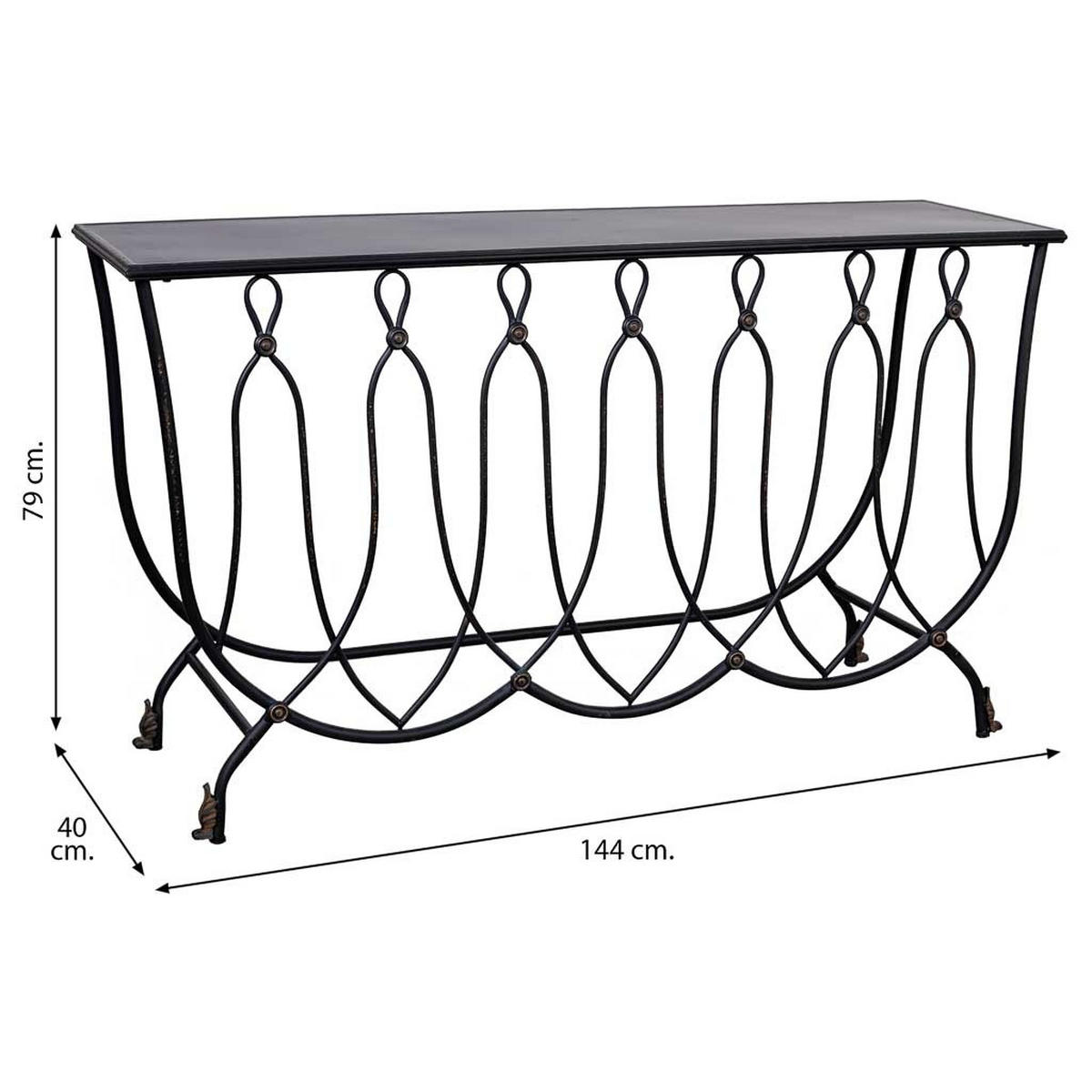 KONSOLE aus gealtertem schwarzen Metall 144x40x79 cm - Schwarz, Metall (40/144/79cm) - Wanderlust