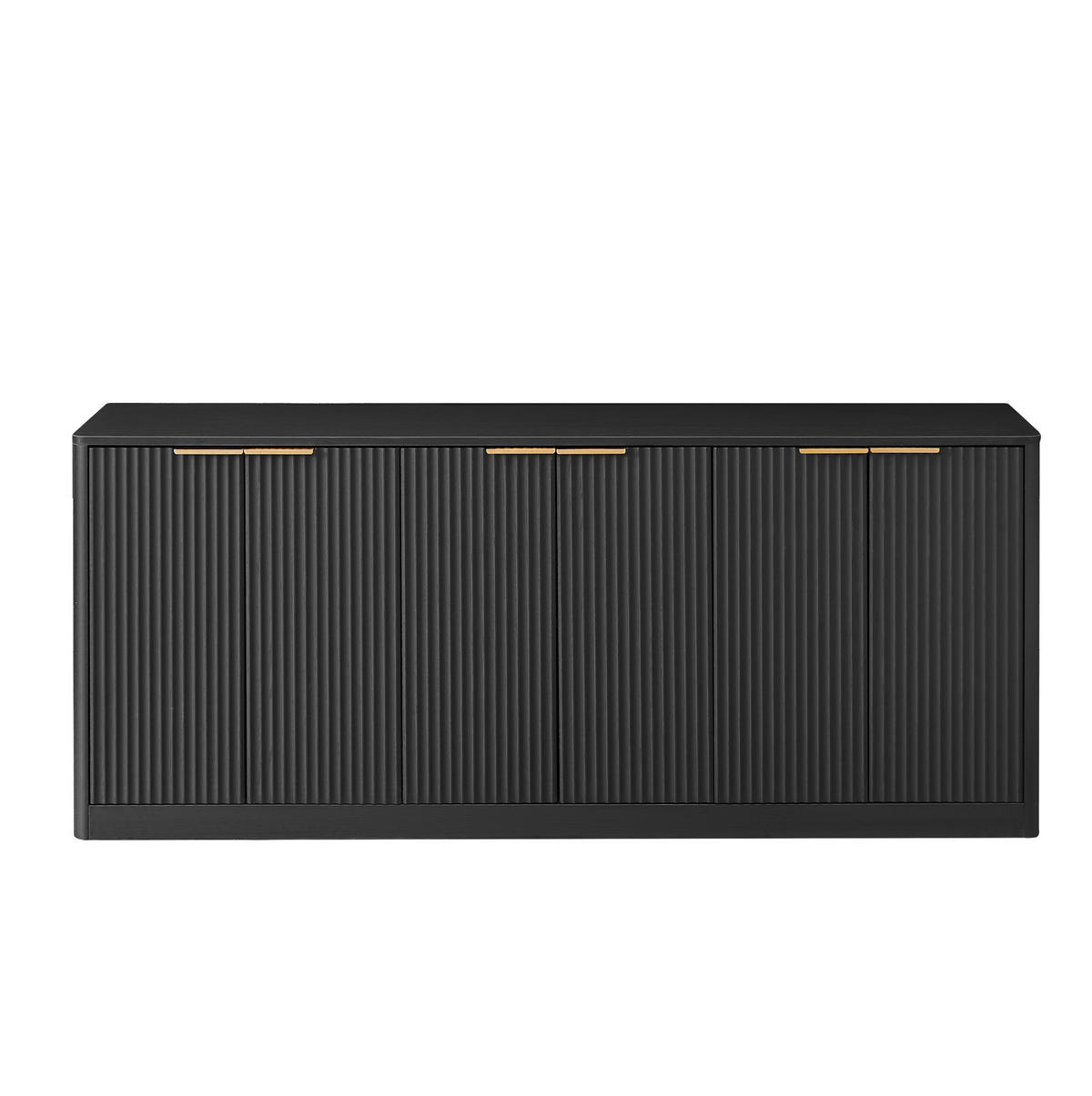 SIDEBOARD 170/40/70,5 cm aus MDF mit 6 Türen, wellenförmiger Front und viel Stauraum, Schwarz - Goldfarben/Schwarz, Holzwerkstoff/Metall (170/70.5/40cm) - Redom