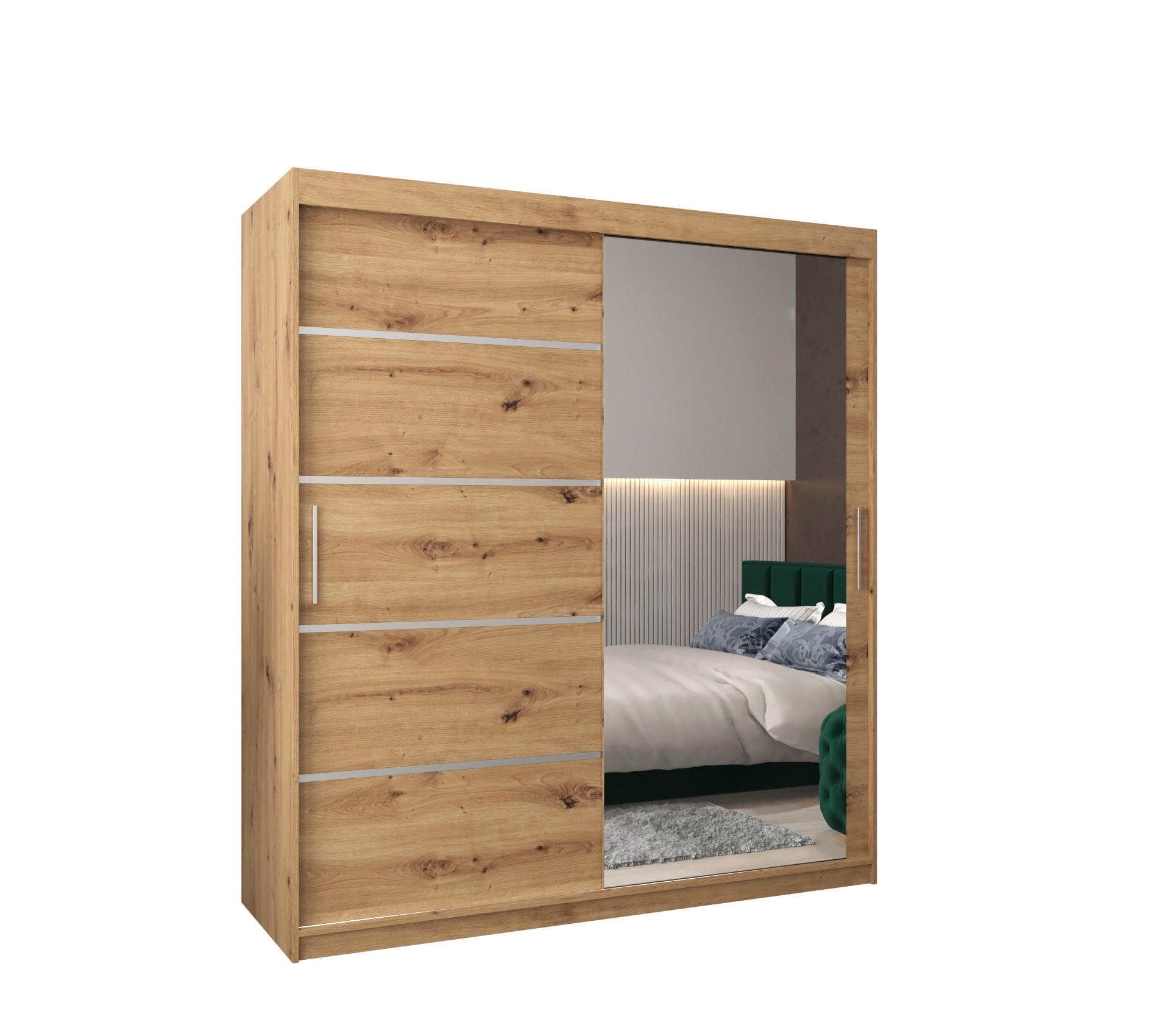 MÖBEL KRYSPOL SCHWEBETÜRENSCHRANK Eiche Artisan, Silber 180cm × 62cm × 200cm