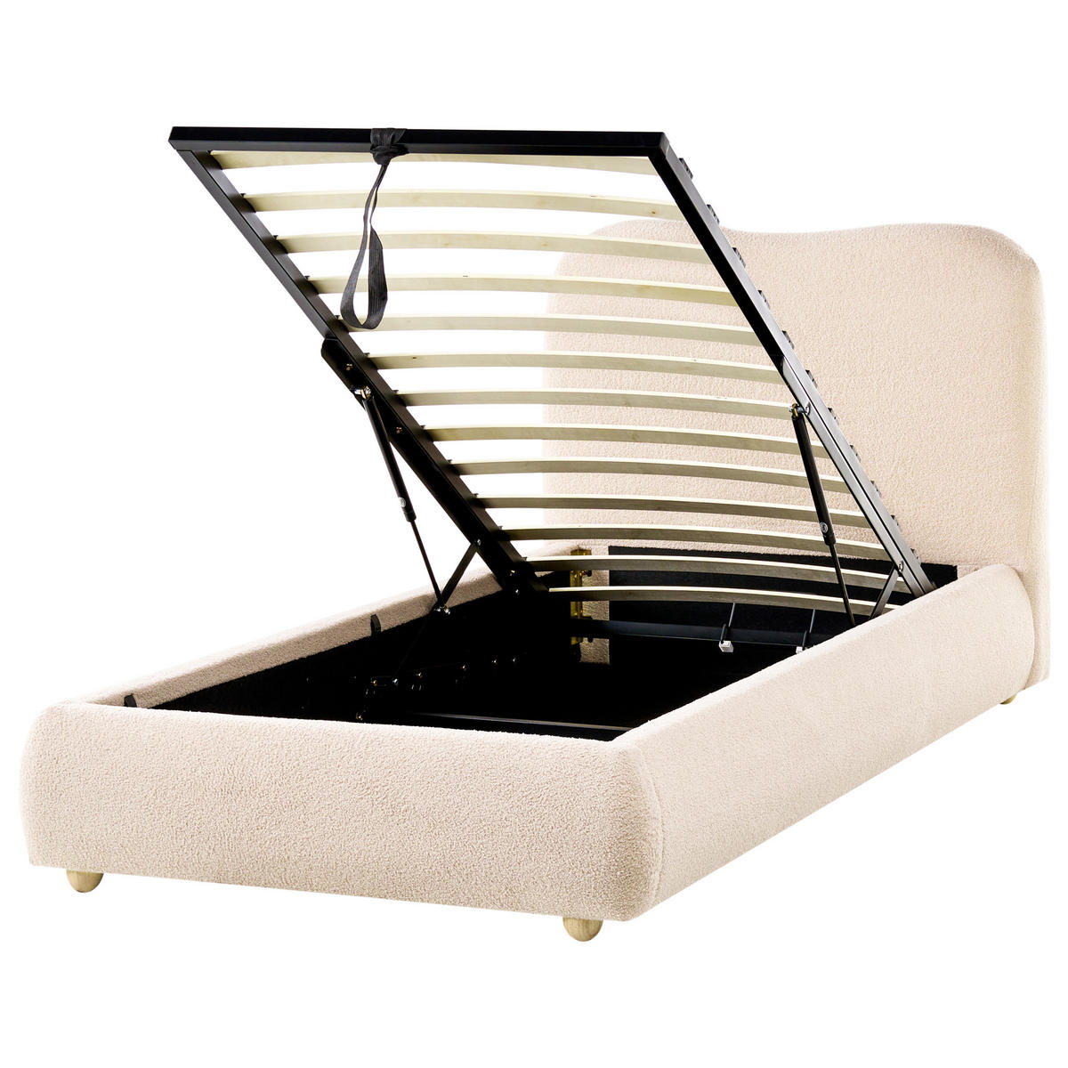 BETT mit Stauraum 90/200 cm Hellbeige Blagnac - Beige/Braun, Textil (90/200cm) - Beliani