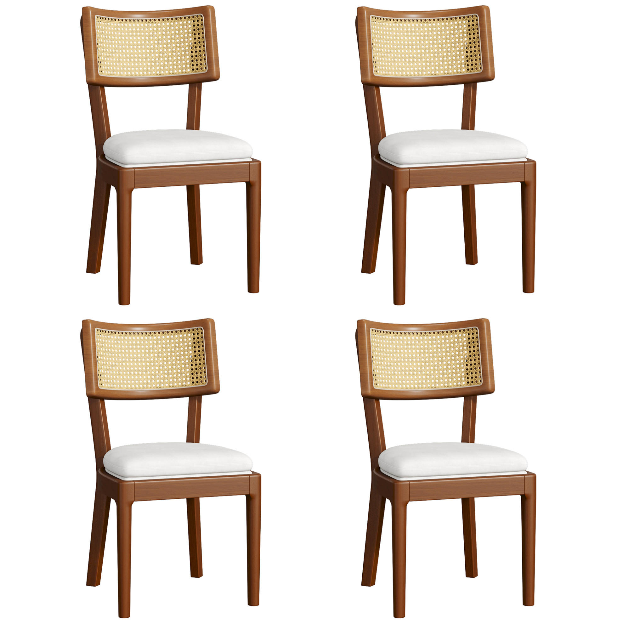 ESSZIMMERSTUHL 4er-Set mit Rattan-Rückenlehne Massivholz Walnut - Braun, Holz (58/88/50.1cm) - Meubliv