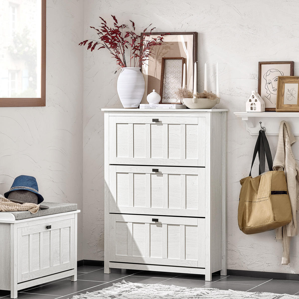 SCHUHSCHRANK Weiß - Weiß, Holzwerkstoff (80/111/30cm) - SoBuy