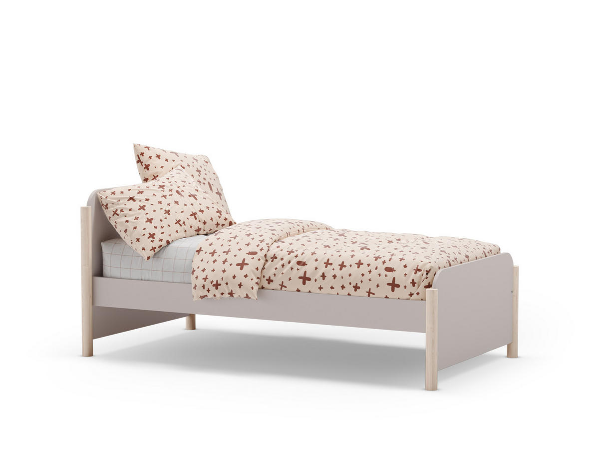 BETT 90x190 cm mit abgerundeten Formen 107,2/199/70 cm - Beige, Holz (190/90cm) - Calicosy