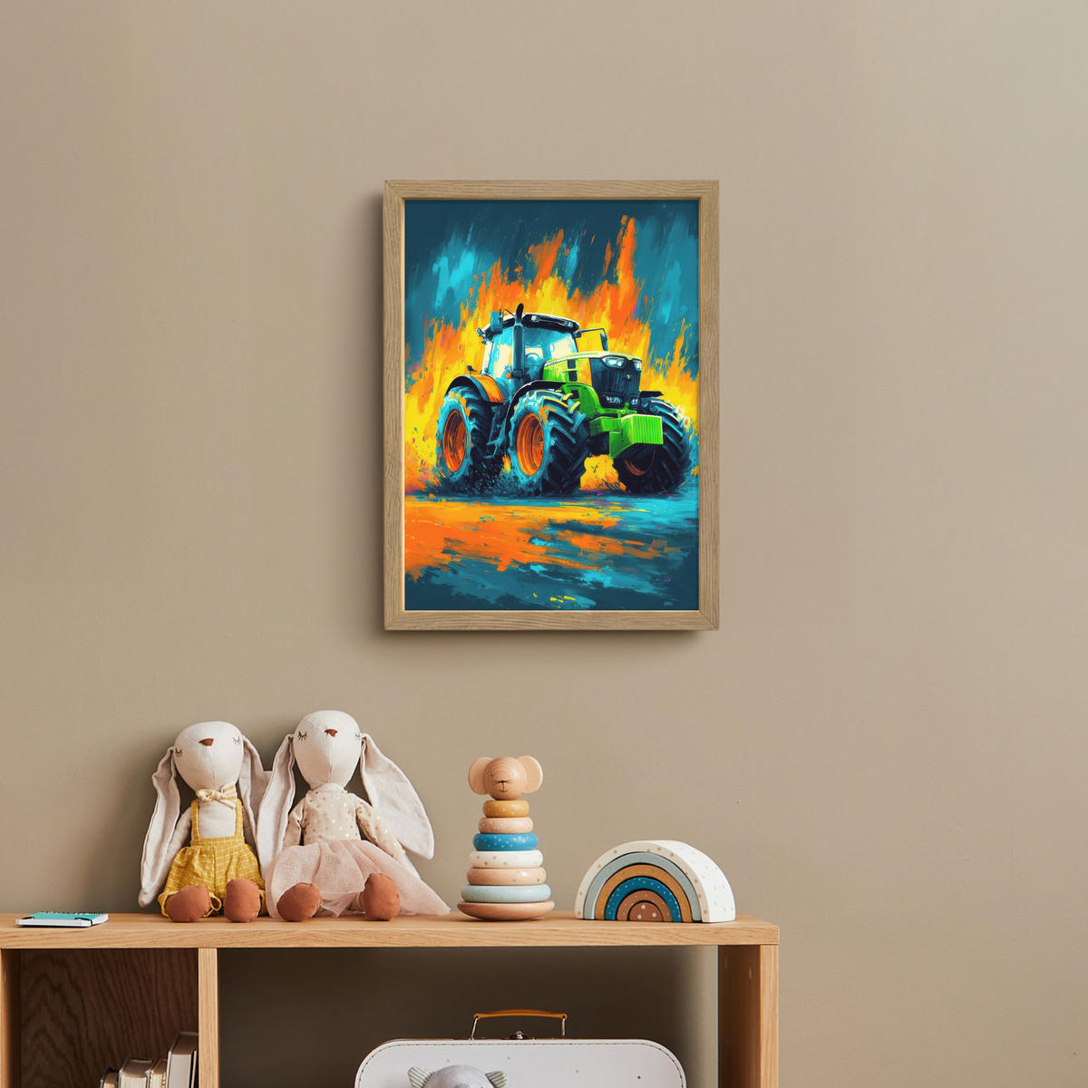 DOBÍJECÍ NOČNÍ LAMPIČKA Abstrakt - Traktor - Zelený 30x40 cm - tmavě modrá, kompozitní dřevo (8/30/40cm) - OnlyWow