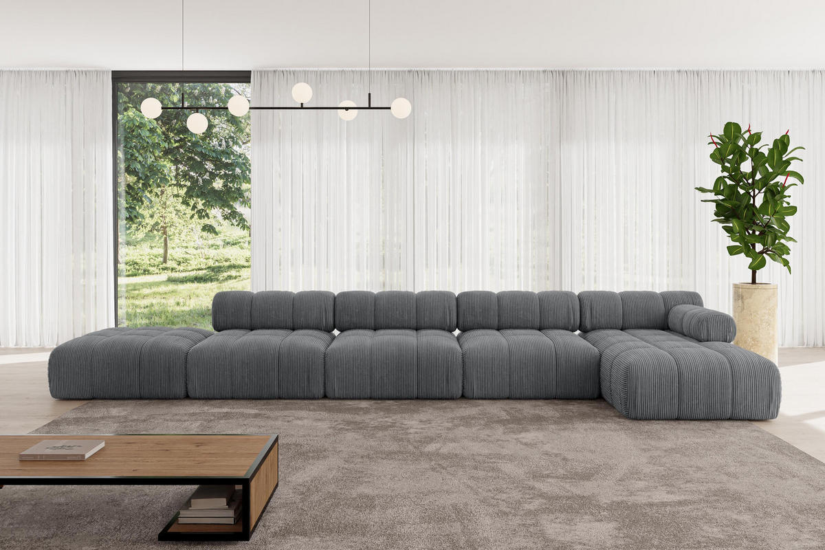 ECKSOFA modulares Sofa Lizur-L3 - 475x160x70 cm Dunkelgrau Cord - Dunkelgrau, Holzwerkstoff/Textil (475/160cm) - ALTDECOR