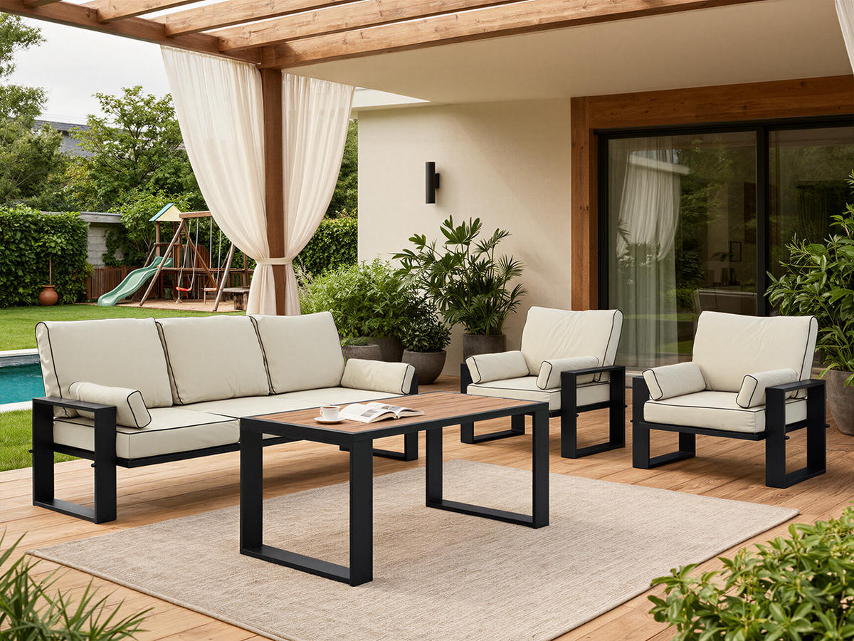 GARTENMÖBEL-SET ELBA: 1x Tisch, 1x Sofa, 2x Sessel - Beige - Beige, Textil - MKS