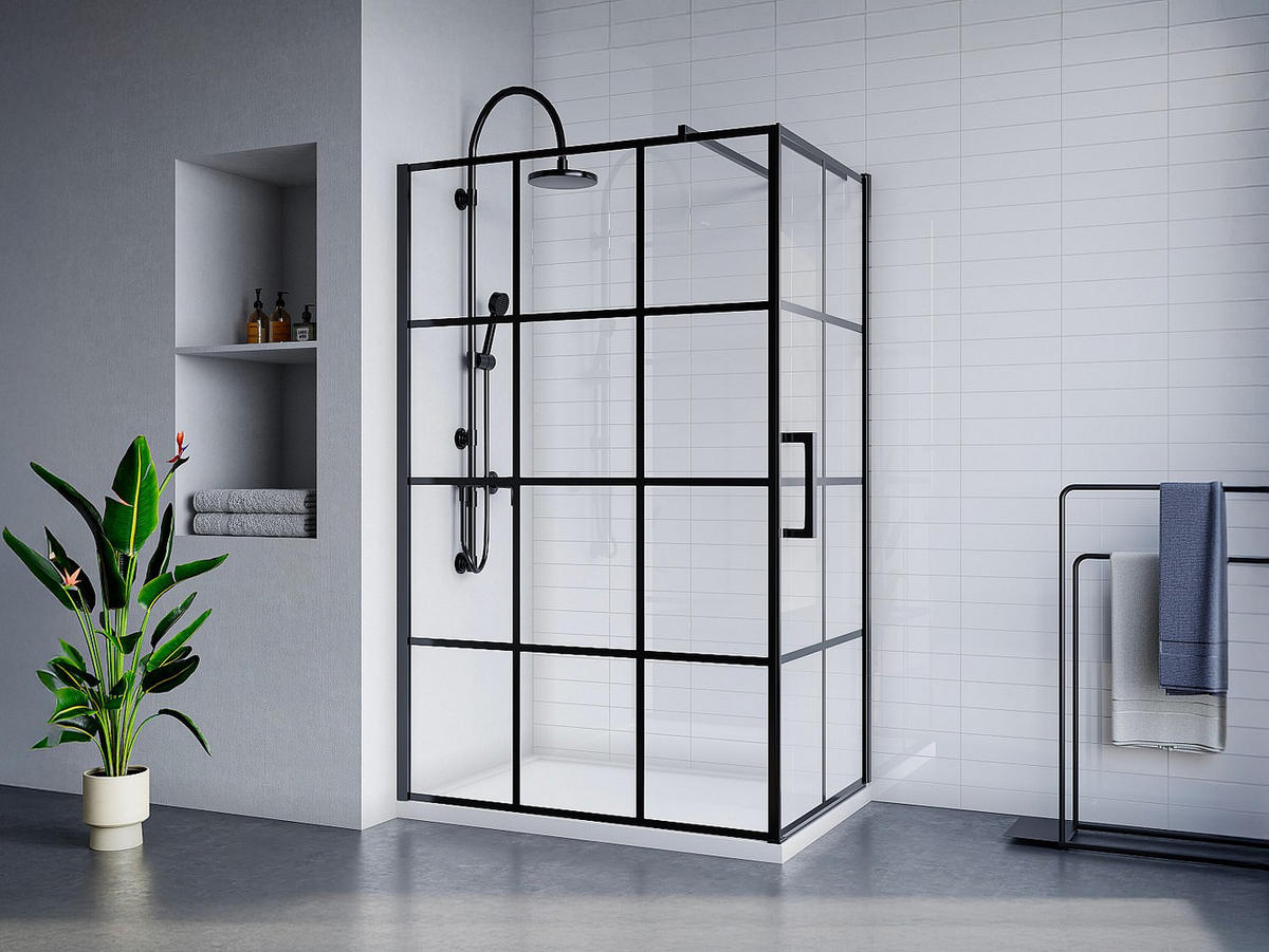 DUSCHWAND - 120cm x 80cm - Aluminium - schwarz - CAPARICA - Schwarz, Metall (120/190cm) - Vente-Unique