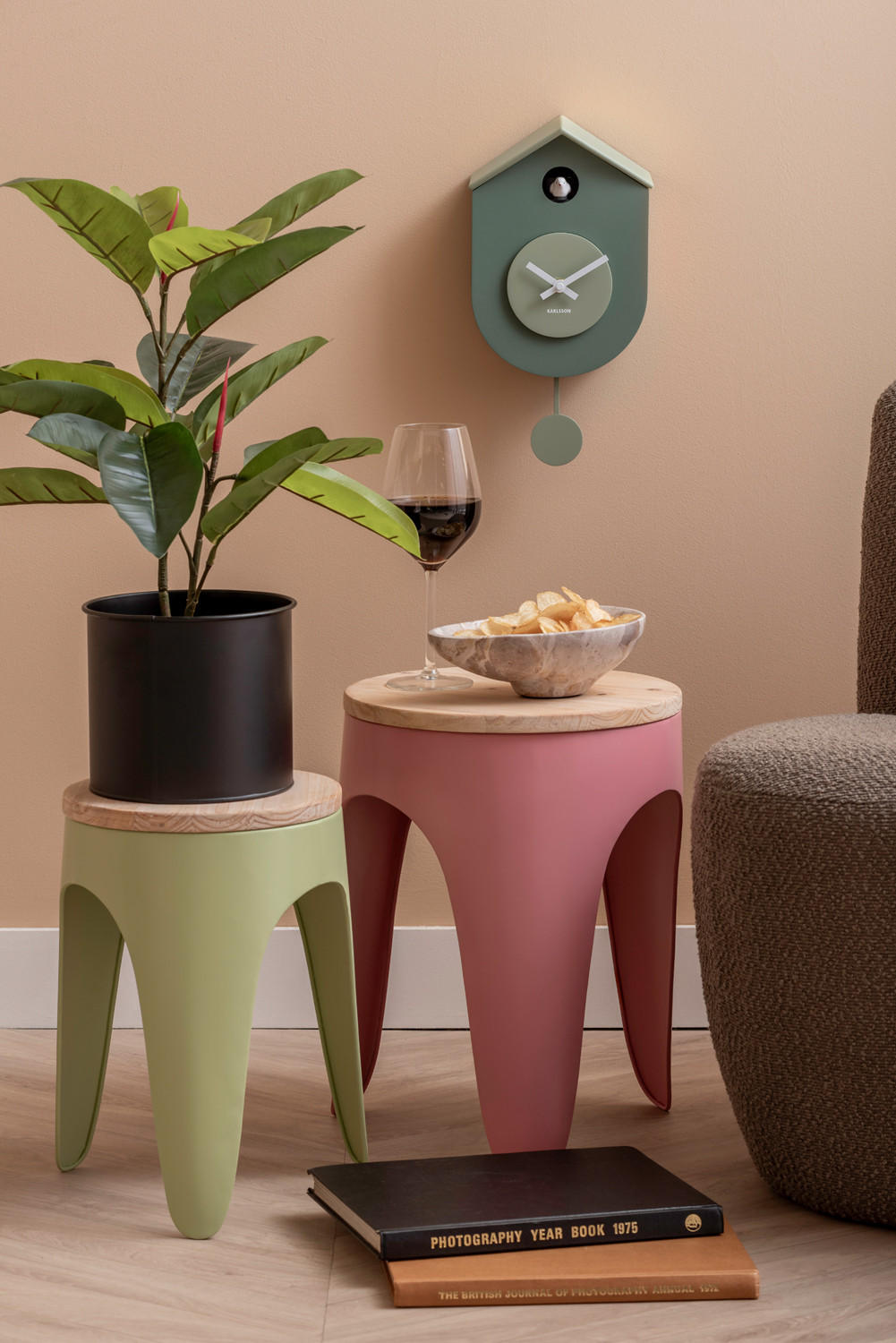 HOCKER Set Double 30/30/40.5 cm - Rosa/Hellgrün, Metall (30/40.5/30cm) - Leitmotiv
