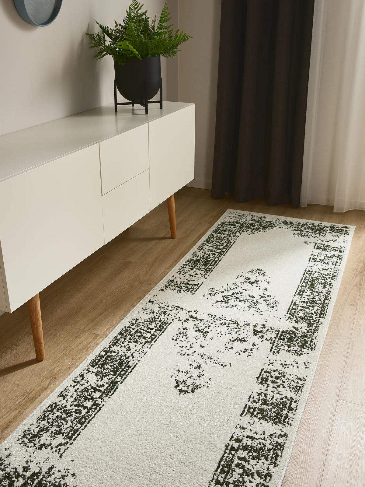 VINTAGE-LÄUFER Sia 80/240 cm - Creme/Grün, Kunststoff (80/240cm) - benuta