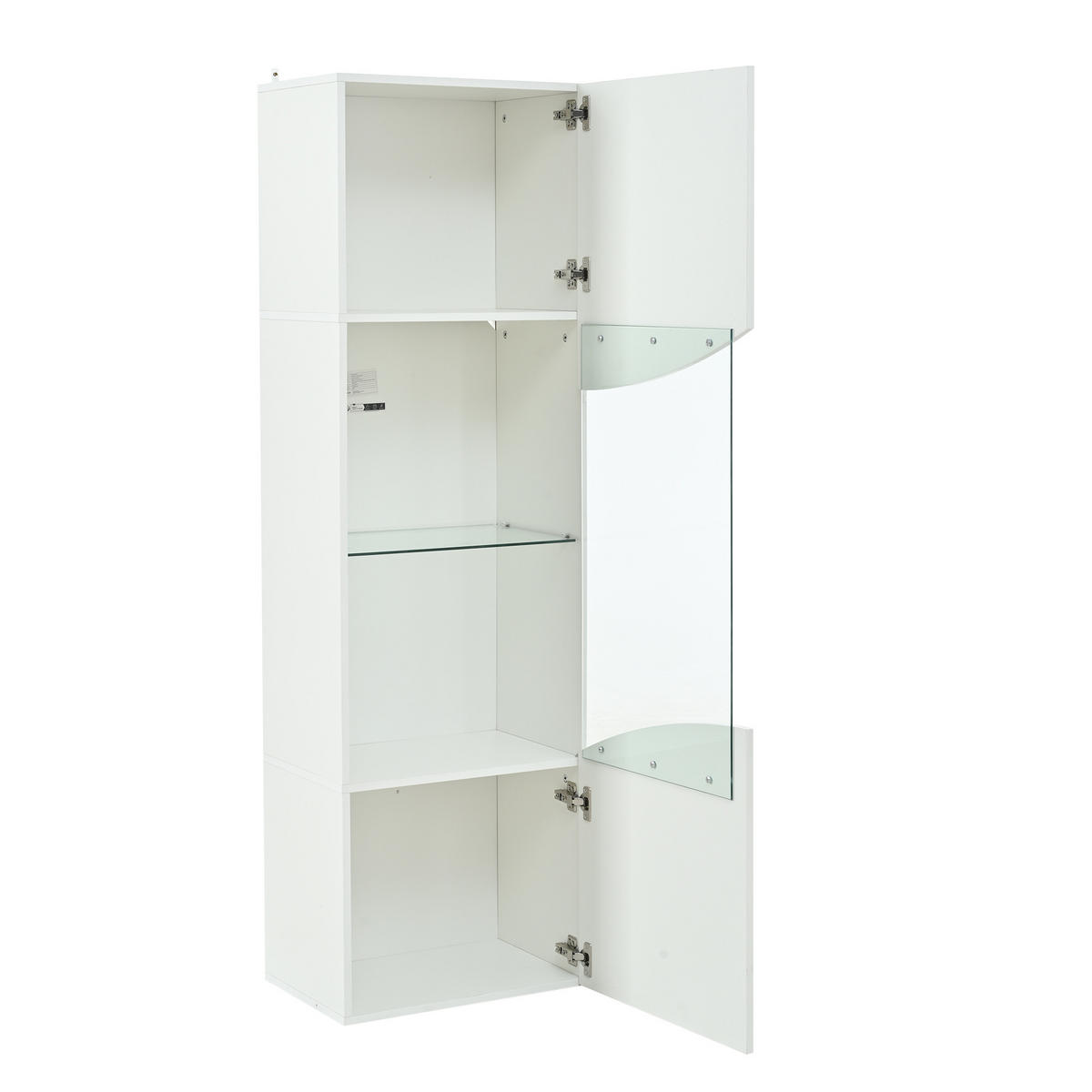 VITRINE Schmales Vitrinenregal mit 4 Ebenen, Hochglanz, Glas & LED-Beleuchtung 35/50/165 cm Weiß 1 Set Spanplatte/Glas - Weiß, Glas/Holzwerkstoff (50/165/35cm) - EVRYAE