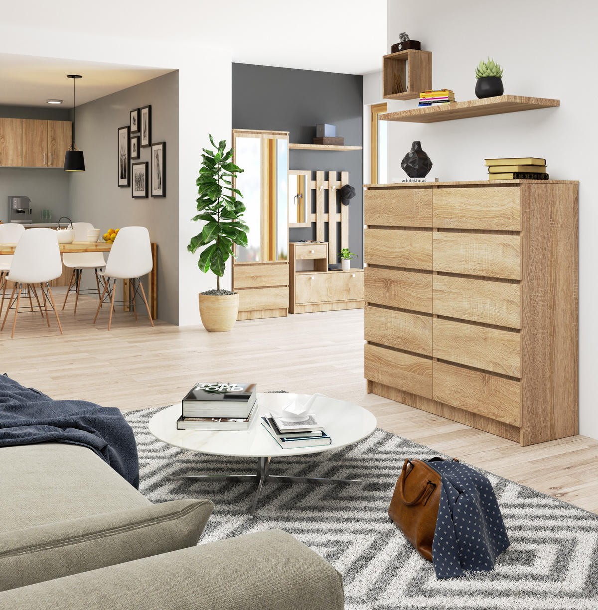 KOMMODE Sonoma Eiche 120x40x121 cm - Sonoma Eiche, Holzwerkstoff (120/121/40cm) - Akord