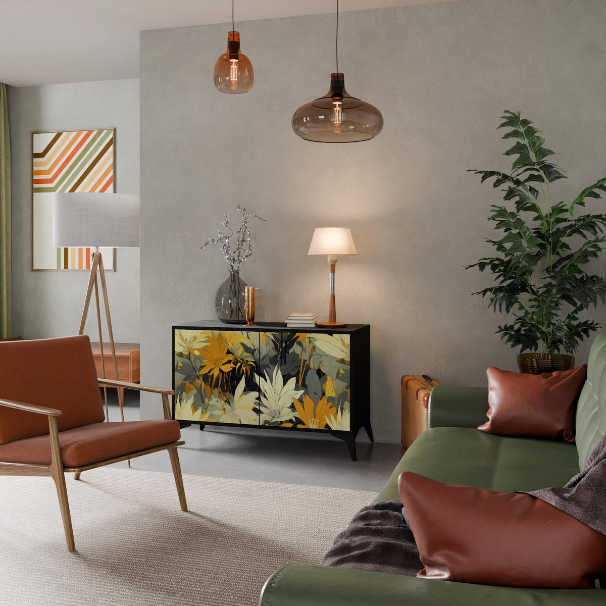 SIDEBOARD SUNKISSED LILY, Eicheneffekt, 111x42x77,5 cm, 2 Türen - Eichefarben/Buchefarben, Holzwerkstoff/Buchenholz (111/77.5/42cm) - SpaceRebels