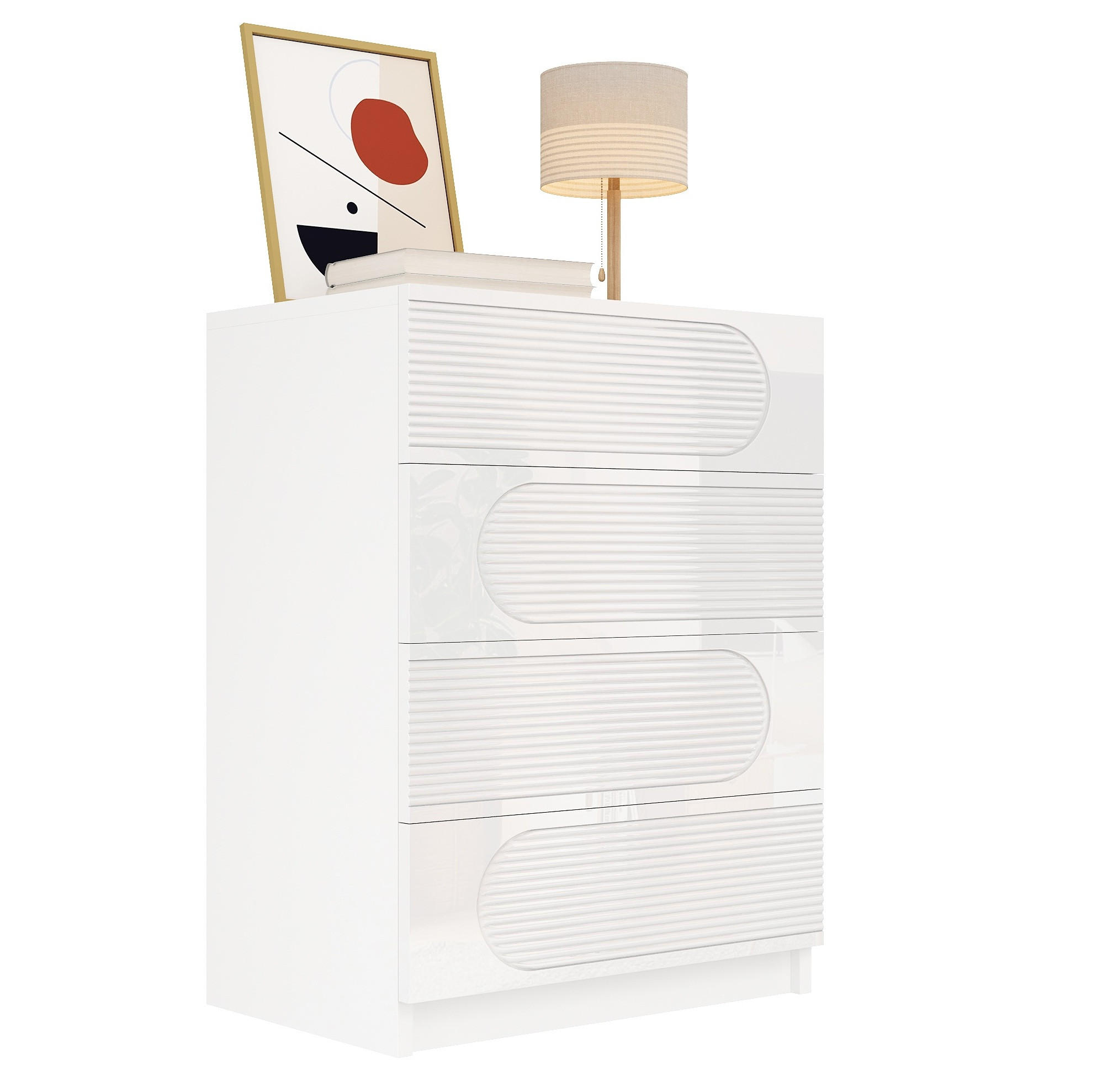 KOMMODE aus MDF und Spanplatte 60x38,5x85 cm Weiß mit 4 Schubladen und Vollauszug, kompakt und vielseitig - Weiß, Holzwerkstoff (60/85/38.5cm) - Modfu
