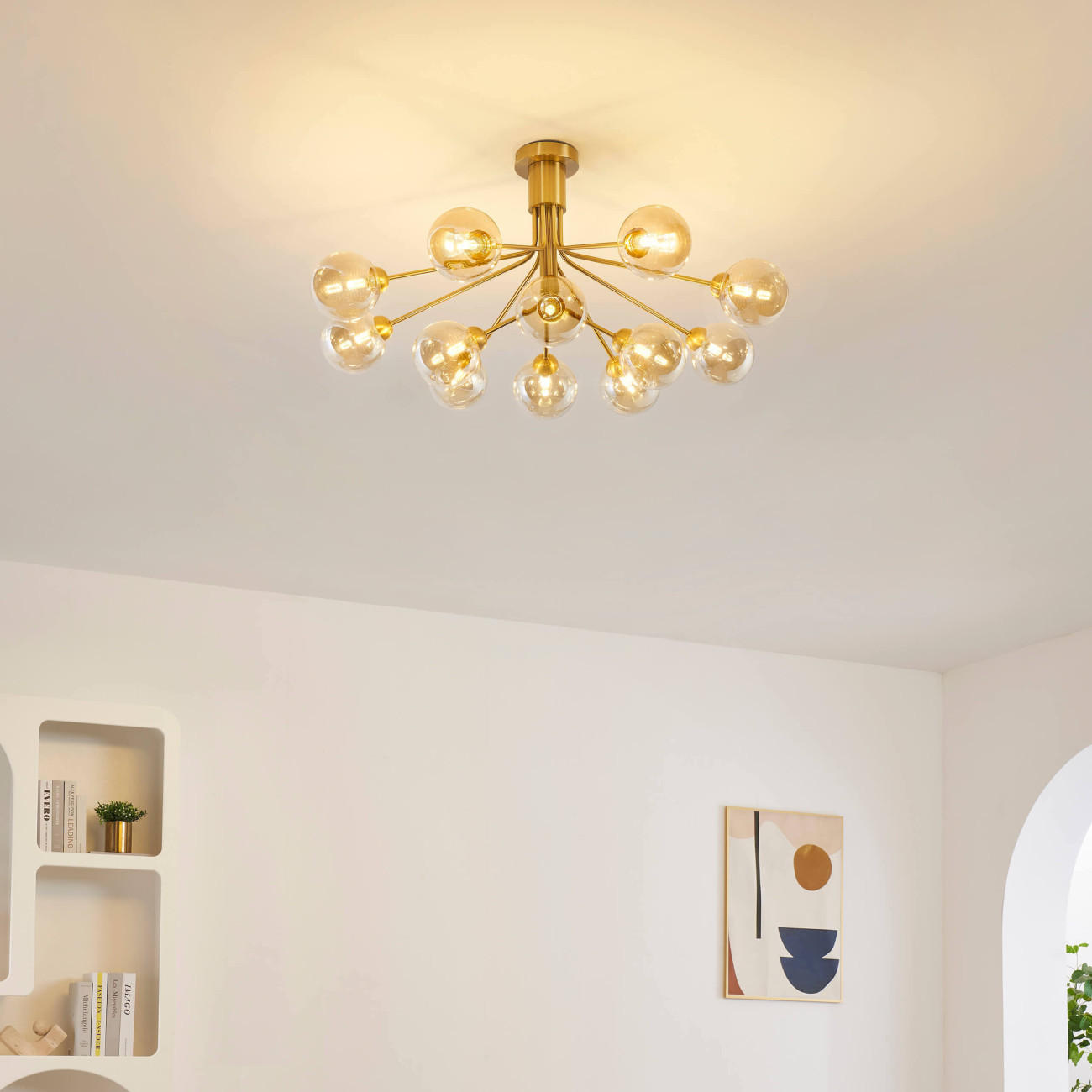 KRONLEUCHTER Audrey, Bernstein und Messing, 43cm - Goldfarben, Glas (43/82/43cm) - KOSILUM