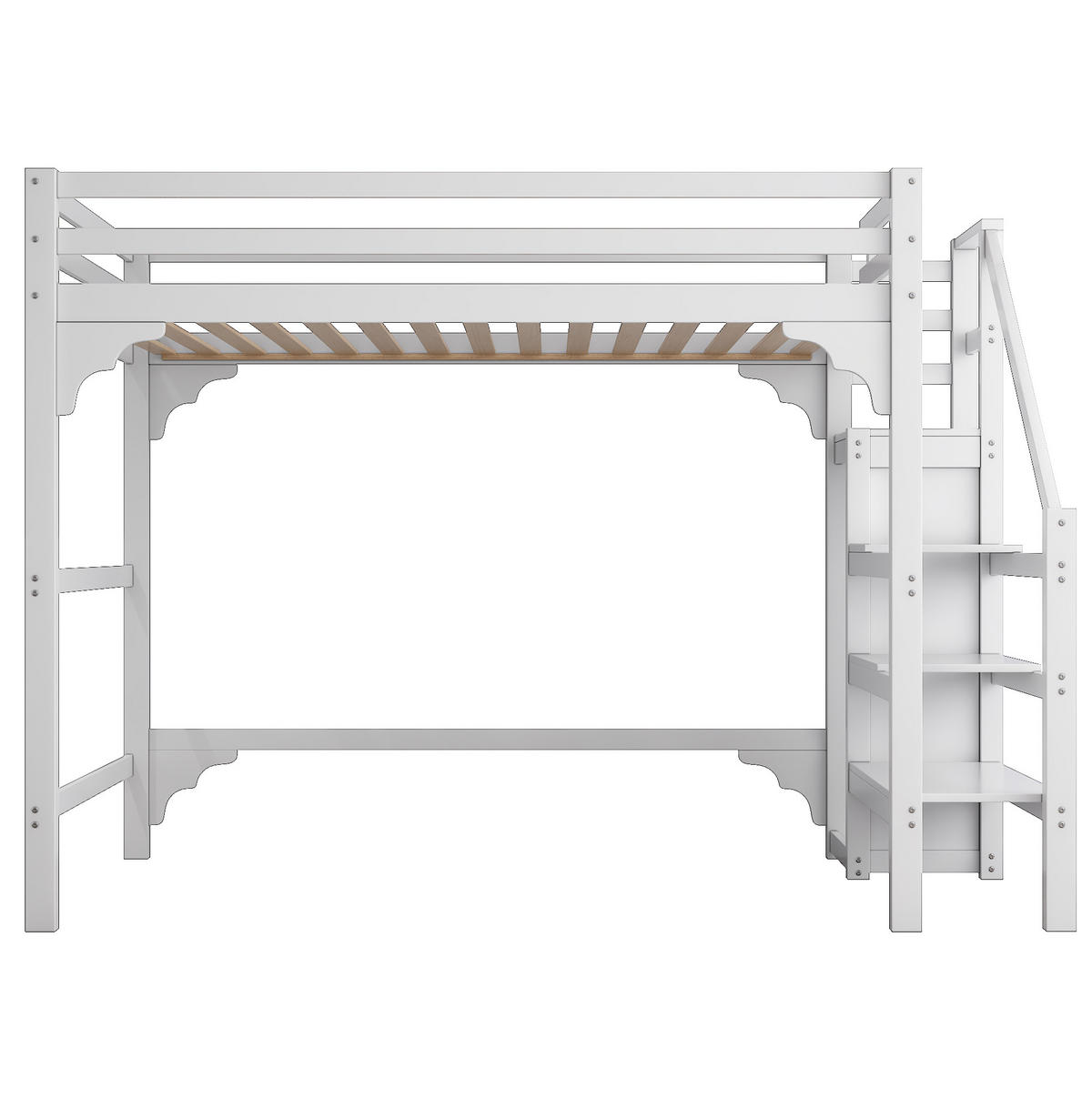 HOCHBETT aus Kiefernholz und MDF 140x200 cm Weiß mit Kleiderschrank und Stauraumtreppe - Weiß, Holz (140/200cm) - IVMEU