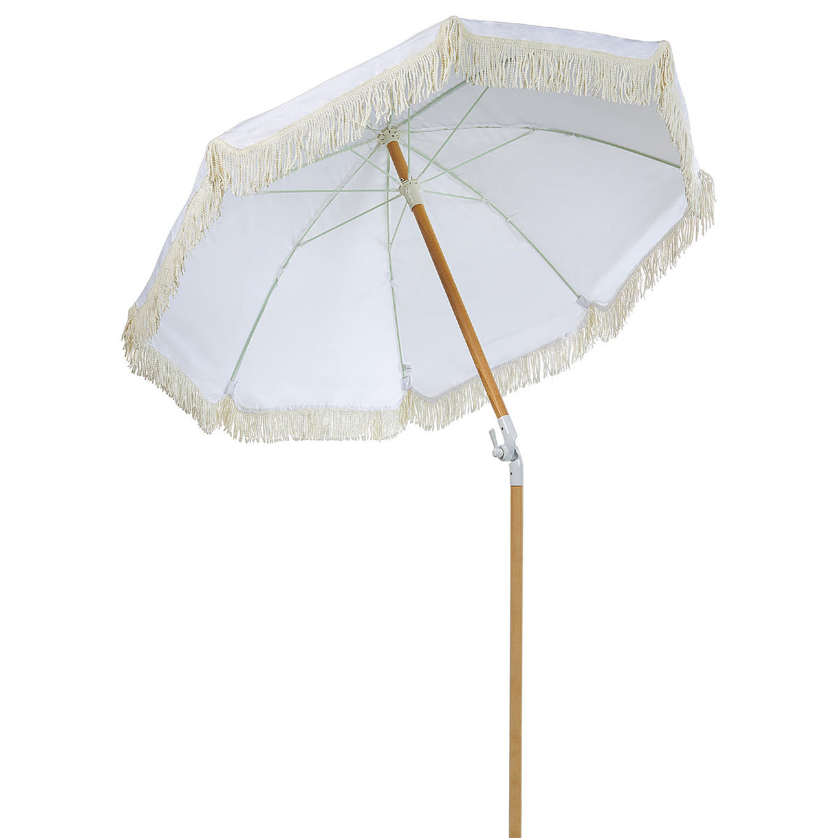 SONNENSCHIRM weiß mit Volant 150 cm Mondello - Hellbraun/Weiß, Textil (150/150cm) - Beliani
