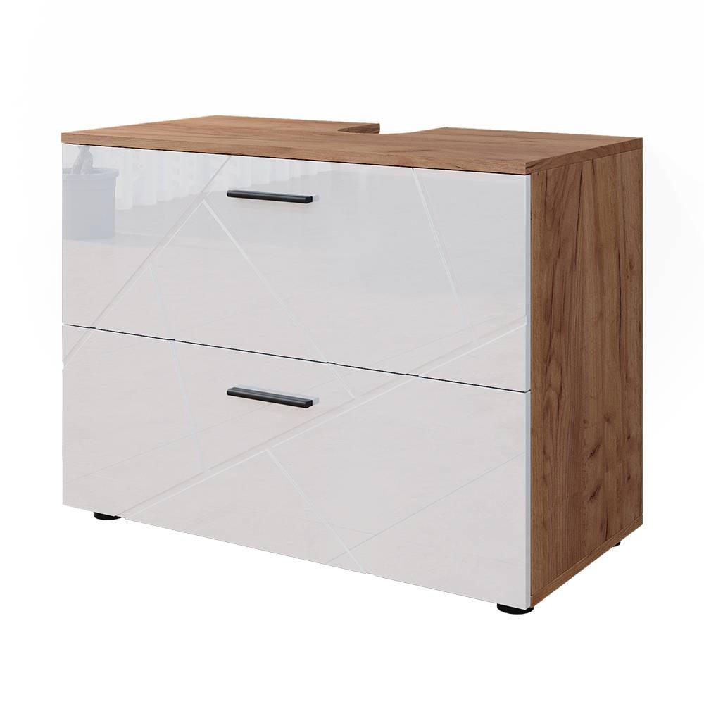 WASCHBECKENUNTERSCHRANK Irma Weiß Hochglanz/Goldkraft Eiche 80 x 58.6 cm - Honigeiche/Weiß Hochglanz, Holzwerkstoff (80/58.6/41cm) - Vicco