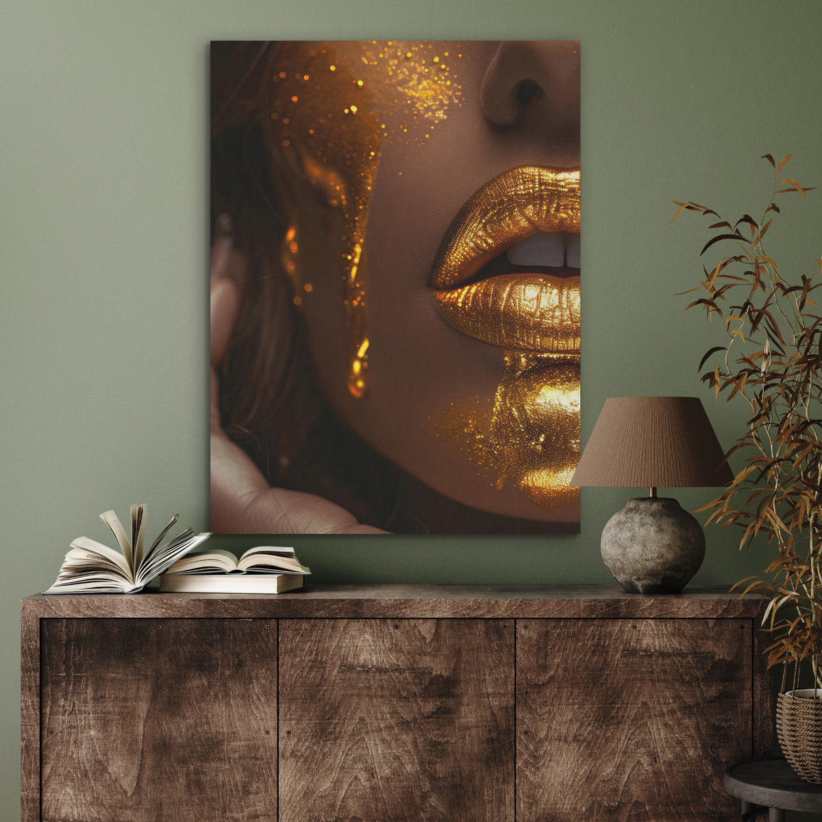 AKUSTIKPANEEL Frau - Gold - Luxus - Porträt 60x80 cm - Goldfarben, Textil (60/0.9/80cm) - MuchoWow