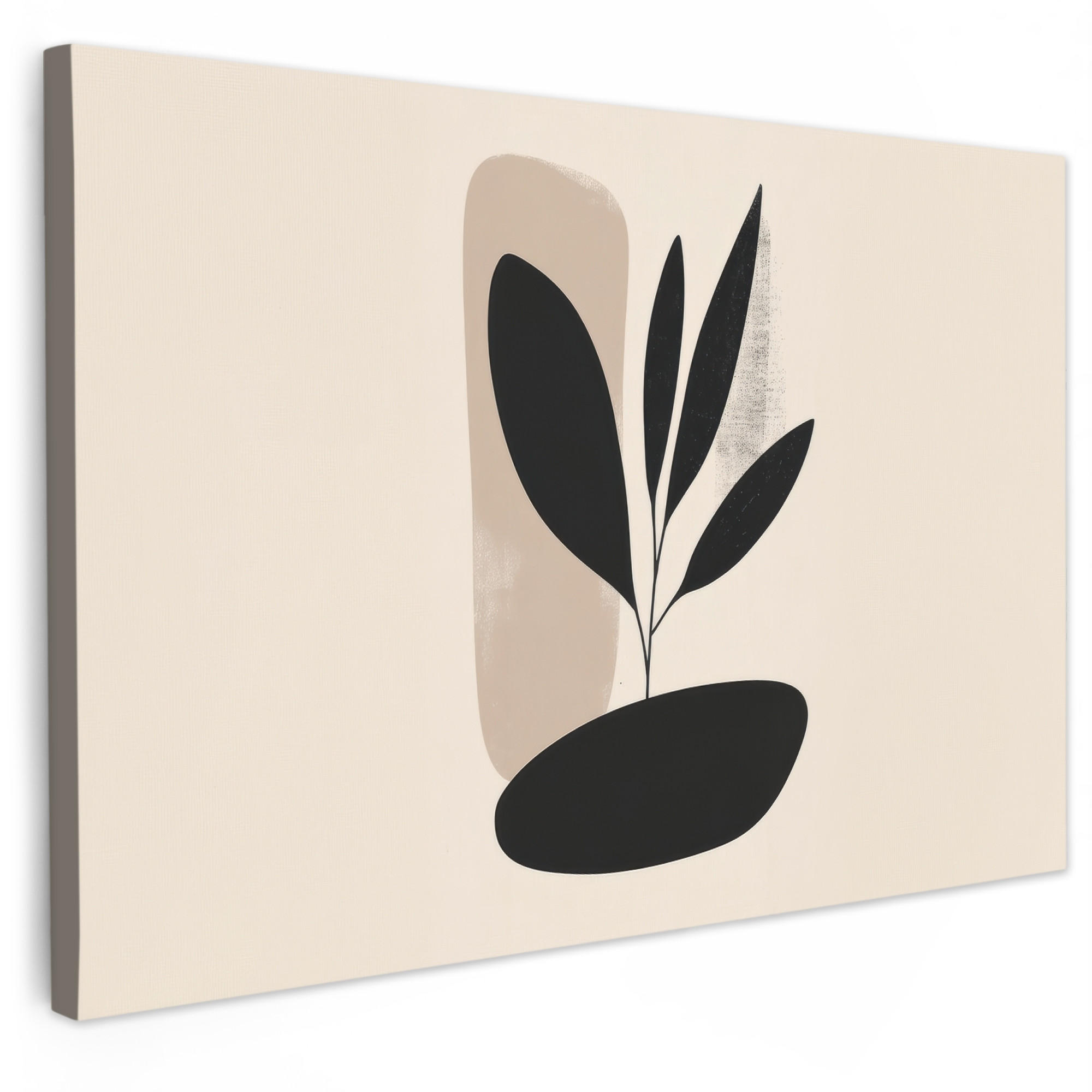 LEINWANDBILD Pflanze - Beige - Japanisch Groß 140x90 cm - Schwarz, Textil (140/90cm) - MuchoWow