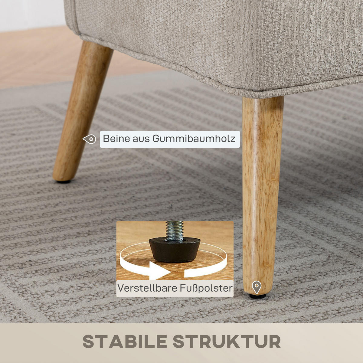 2-SITZER-SOFA Polyester Beige - Beige/Naturfarben, Holz/Holzwerkstoff (65/78.5/117cm) - HOMCOM