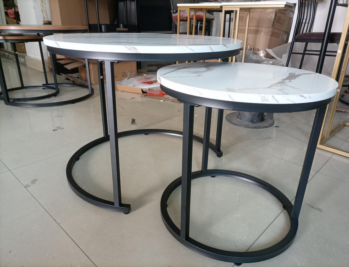 COUCHTISCH 60/40 cm Weiß aus Spanplatte und Eisen verschachtelbar - Weiß, Holzwerkstoff (60/60/45cm) - OKMYHOME