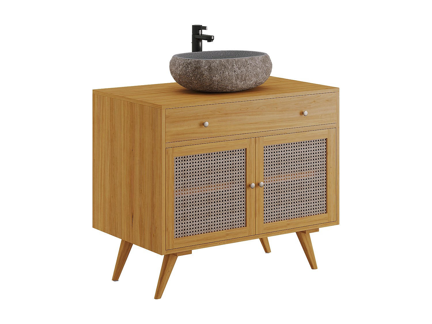 EINZELWASCHTISCH - 90 cm x 55 cm - Holz, Platte - Naturfarben Hell - MANSULAN - Naturfarben, Holz (90/80/55cm) - Vente-Unique