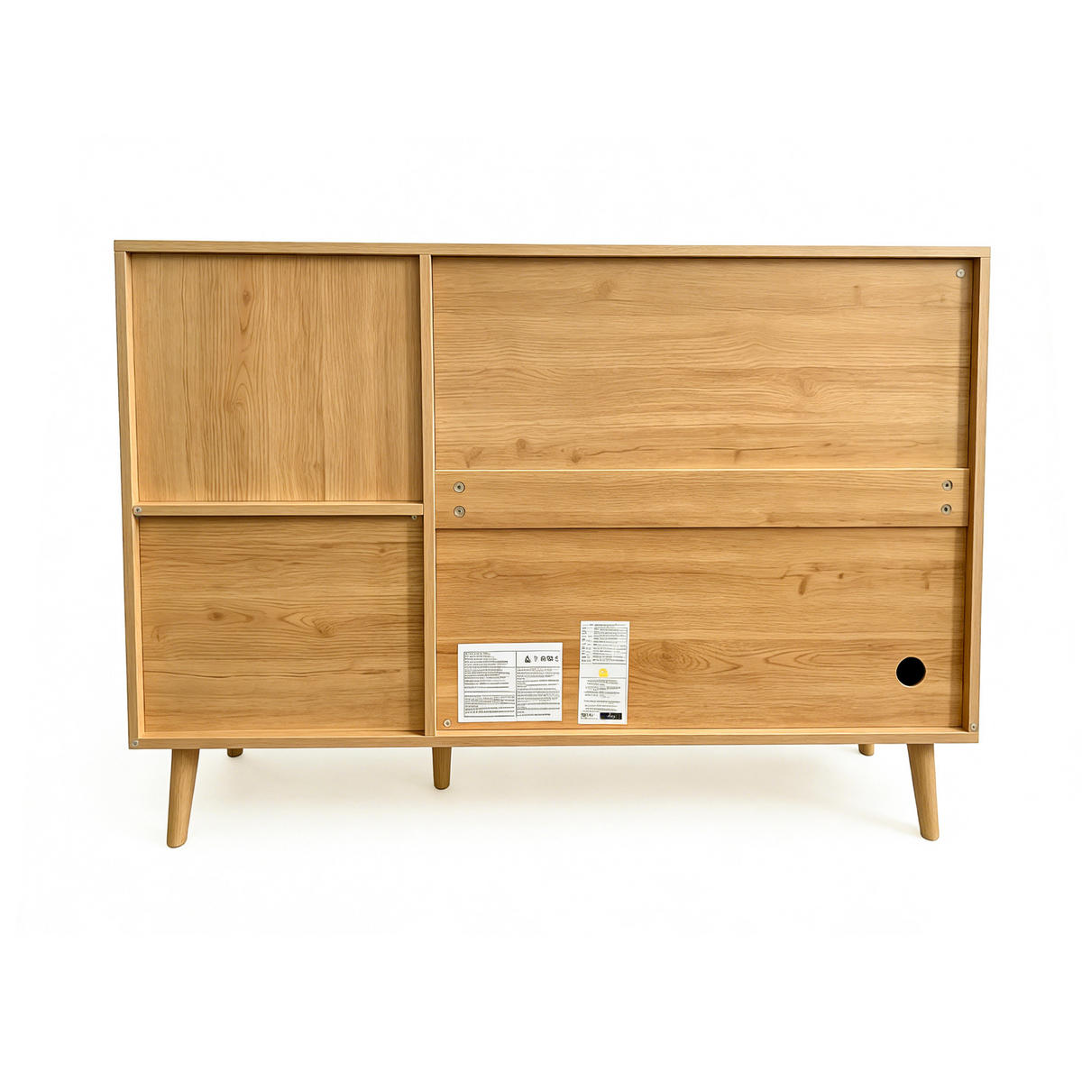 SIDEBOARD Holzoptik mit gewölbten Türen, Schubladen und offenen Fächern - Eichefarben, Holzwerkstoff (35/82/118cm) - Korfee