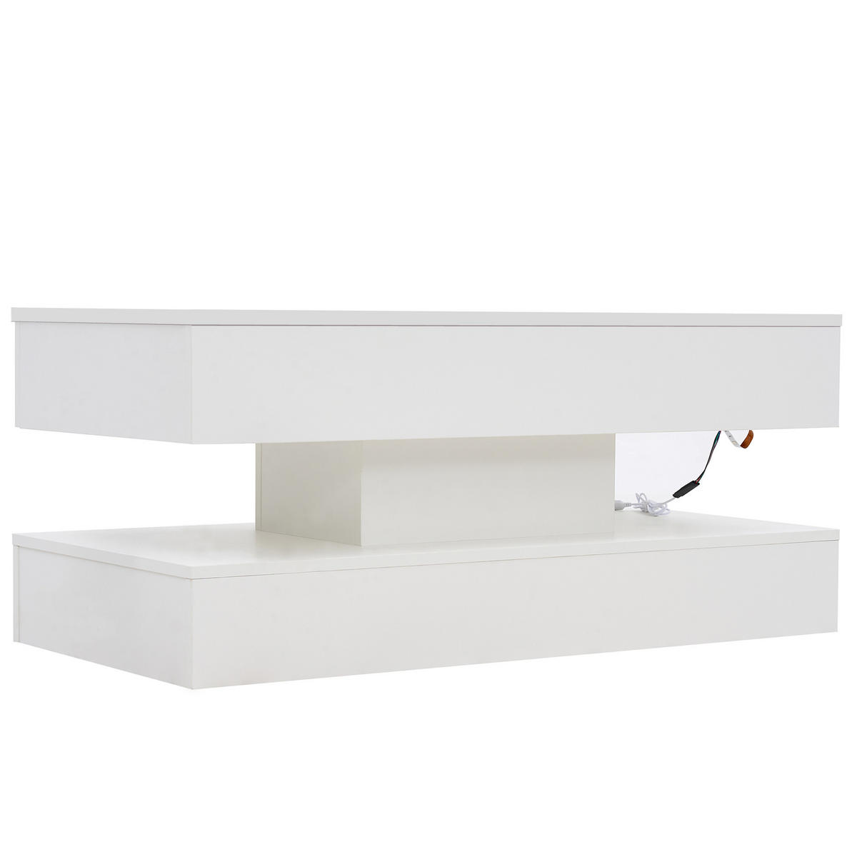 COUCHTISCH, höhenverstellbar mit LED, verstecktem Stauraum und integrierten EU‑Steckdosen, 100/50/42 cm, weiß - Weiß, Holzwerkstoff (100/50/42cm) - Redom