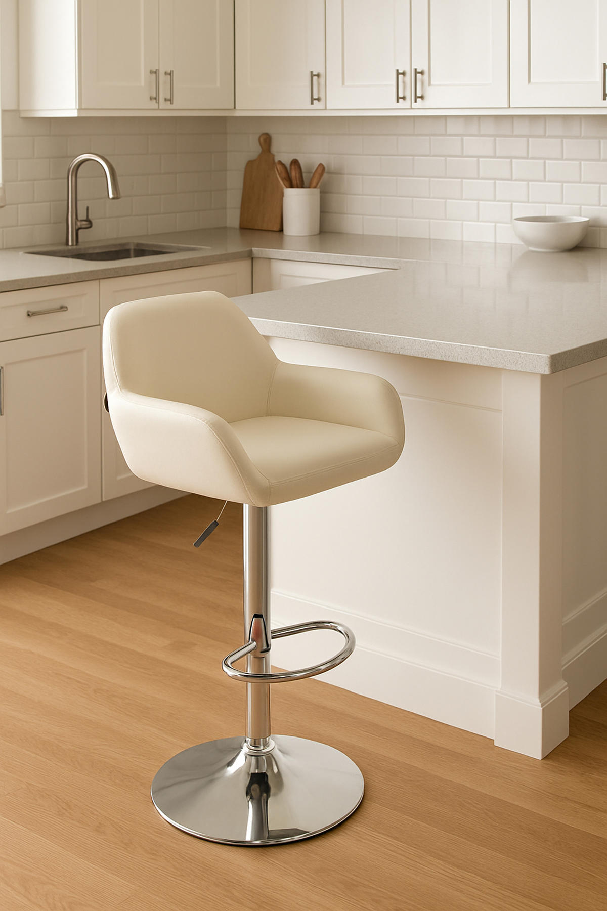 BARHOCKER 2er Set Prag Kunstleder chrom creme - Chromfarben/Creme, Kunststoff/Metall (51/109/52cm) - TPFLiving