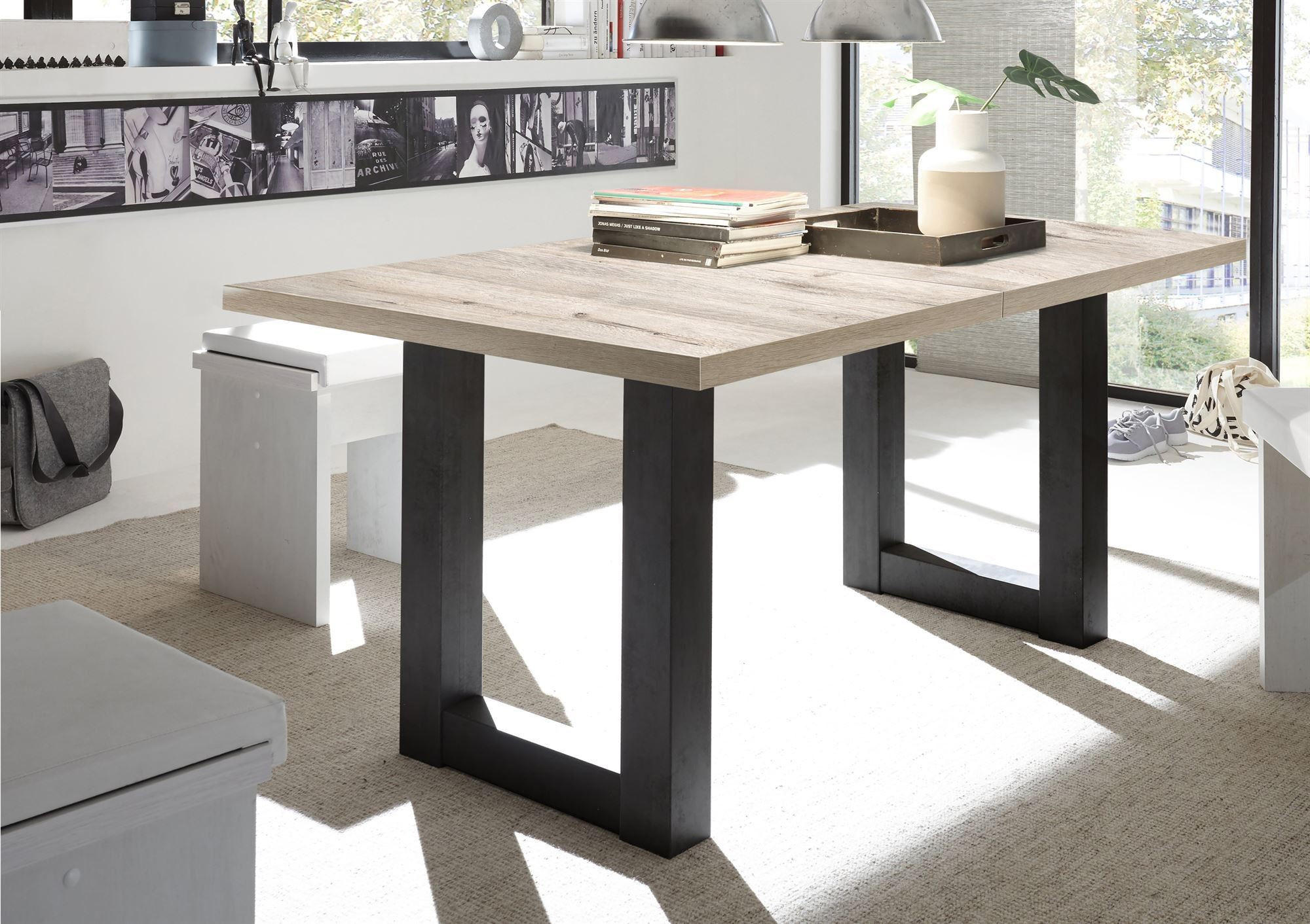 ESSTISCH ausziehbar Eila 7 140 x 90 x 75 Esszimmertisch Schwarzstahl/Sandeiche - Naturfarben, Holz (140/90/75cm) - 58aufmkessel